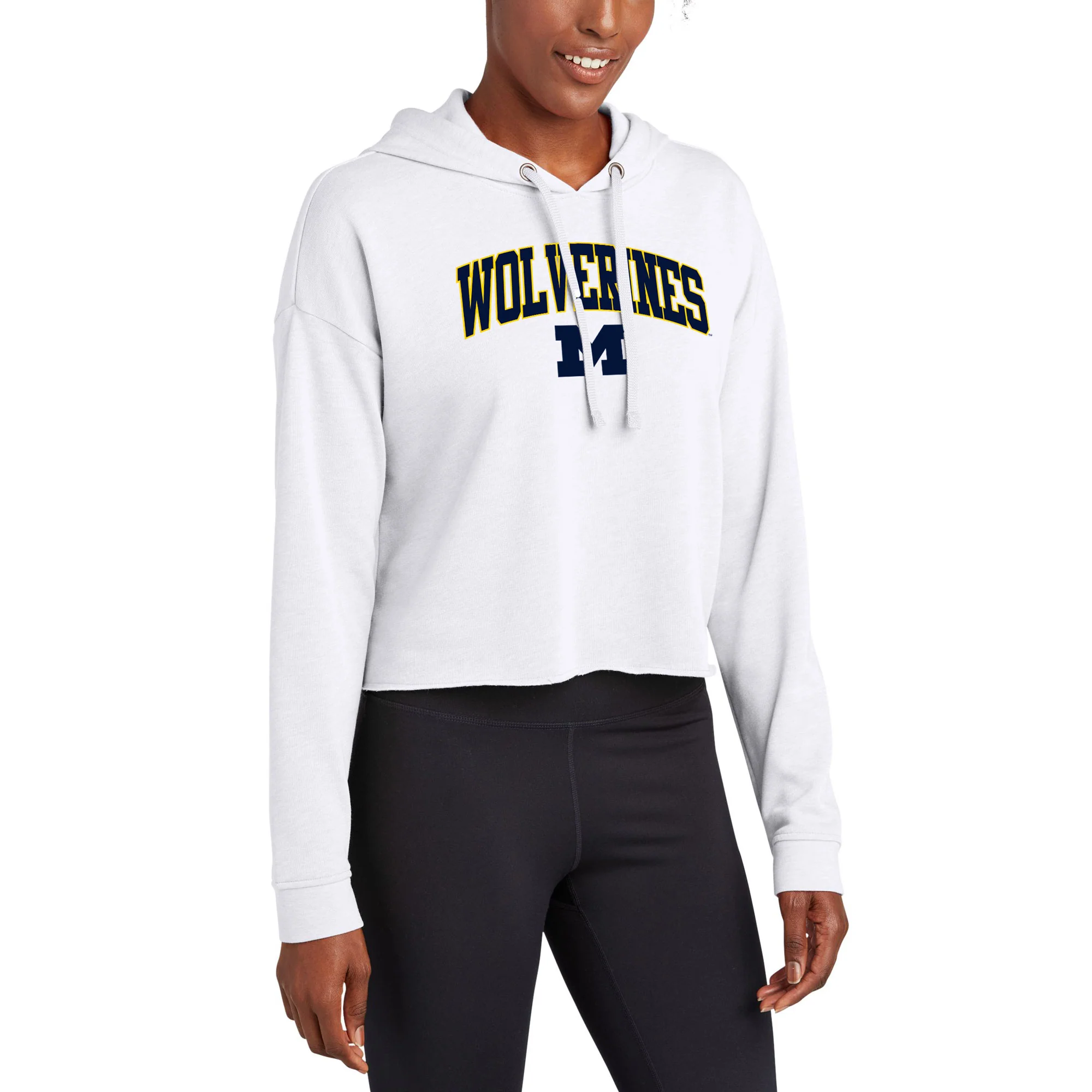 Wolverines Arch Outline Women's Crop Hoodie - White Triad - Image 4