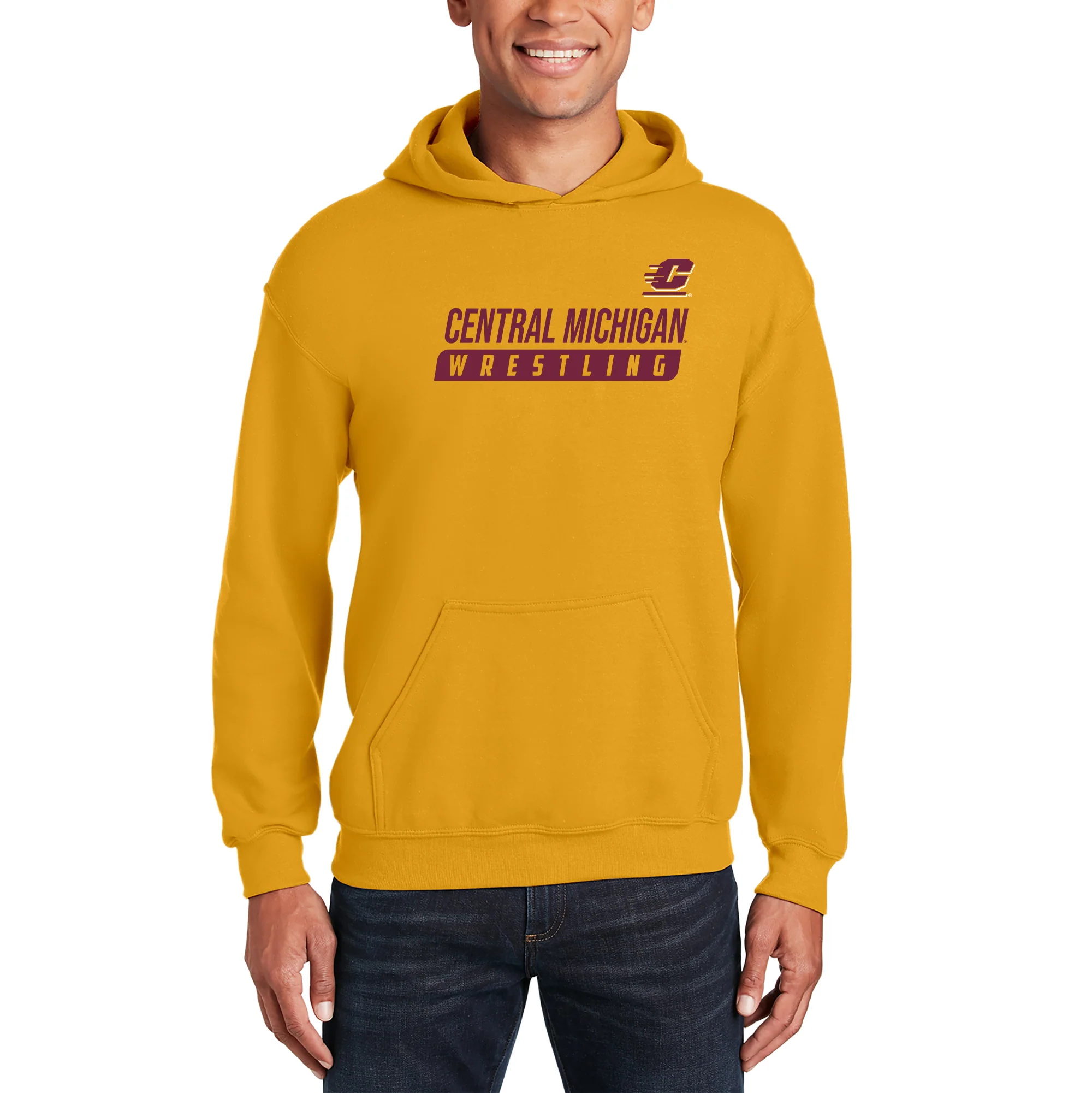 Central Michigan University Chippewas Wrestling Slant Heavy Blend Hoodie - Gold - Image 3