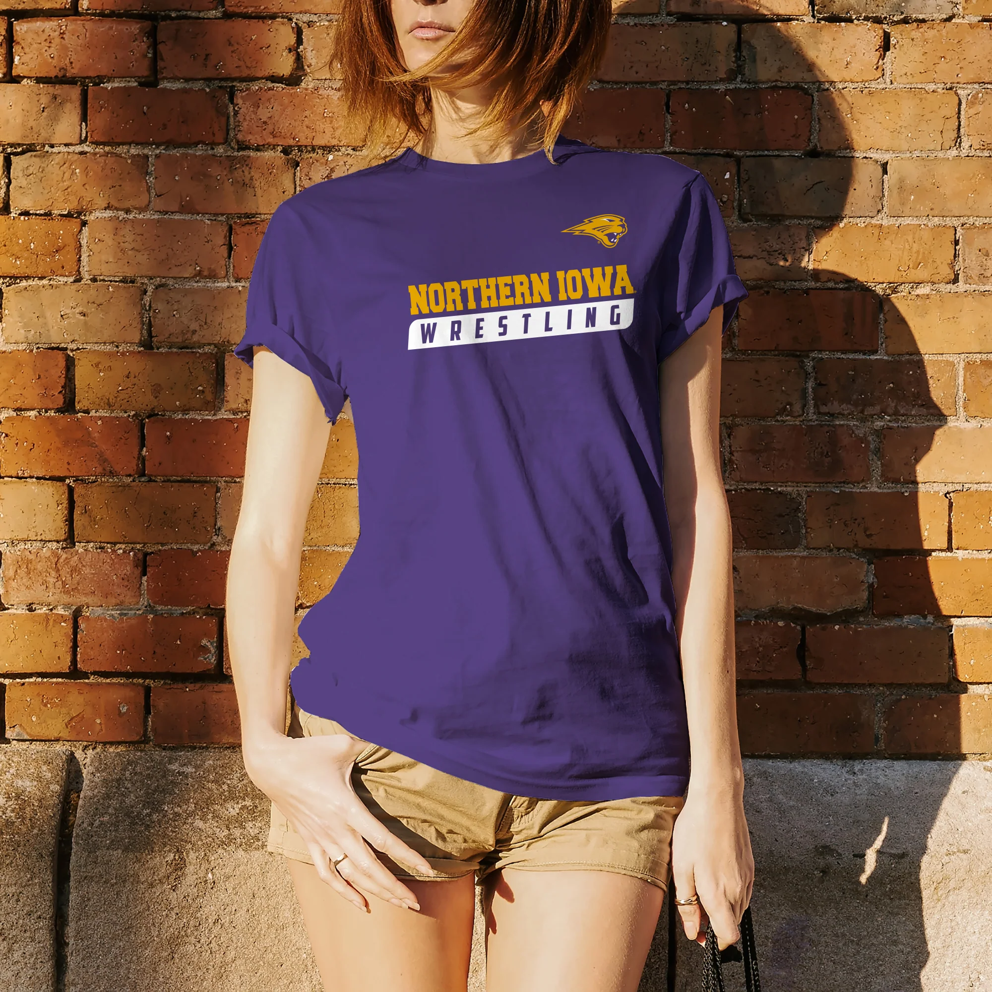 University of Northern Iowa Panthers Wrestling Slant Basic Cotton Short Sleeve T Shirt - Purple - Image 4