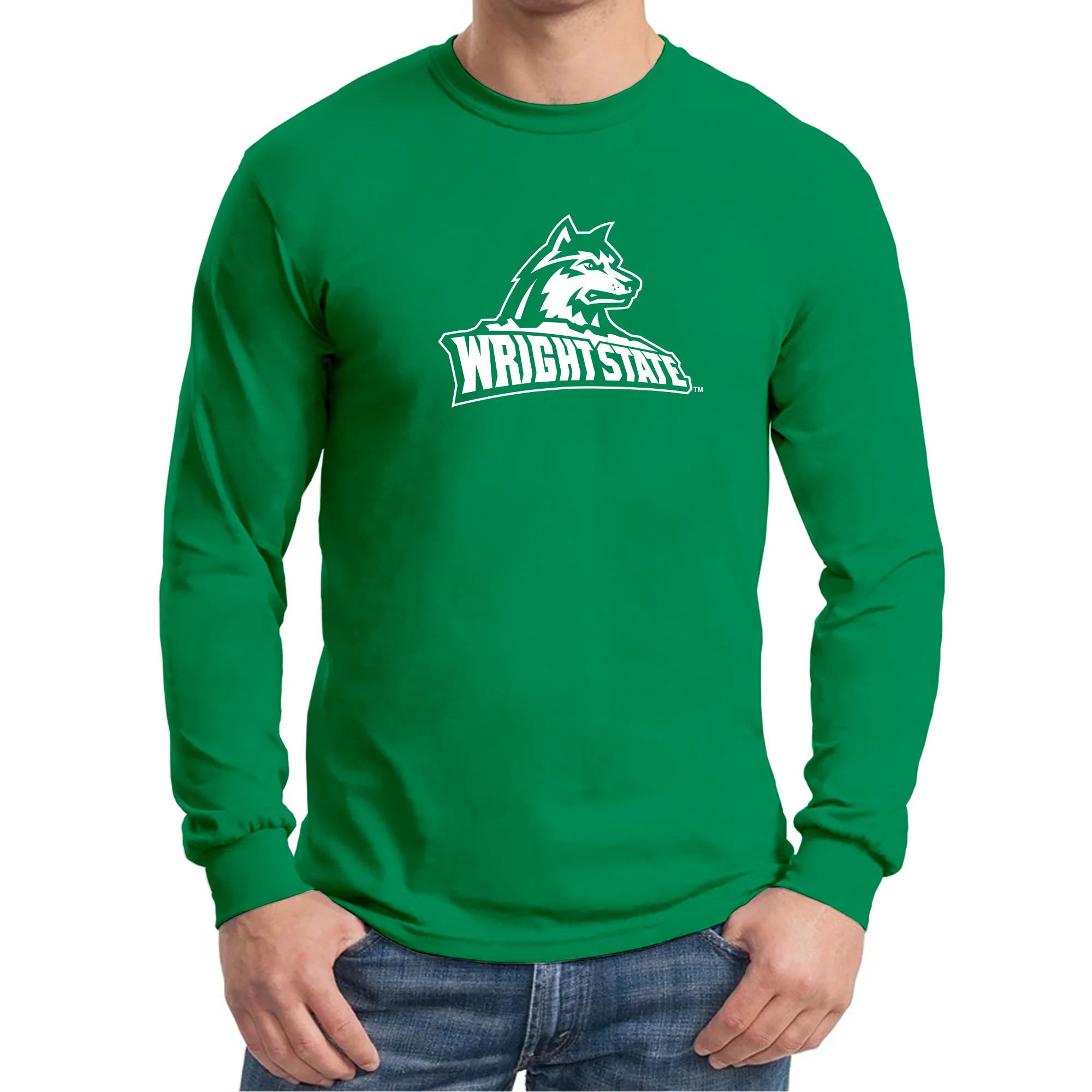 Wright State University Raiders Primary Logo Long Sleeve T Shirt - Irish Green - Image 3