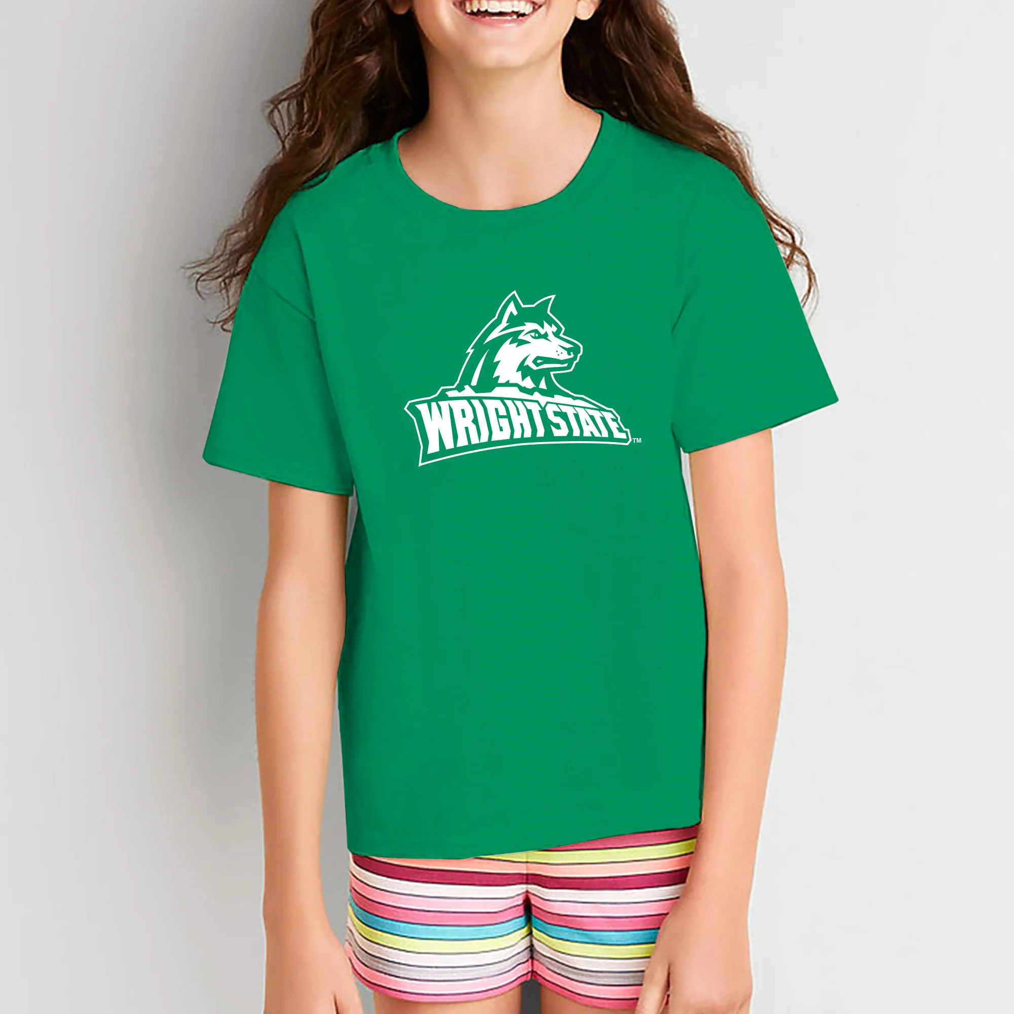 Wright State University Raiders Primary Logo Youth Short Sleeve T Shirt - Irish Green - Image 4