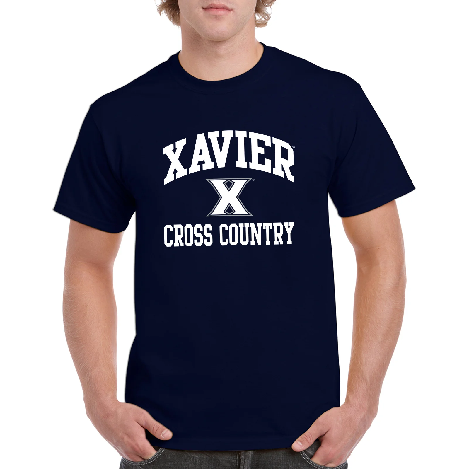 Xavier University Musketeers Arch Logo Cross Country Short Sleeve T Shirt - Navy - Image 3