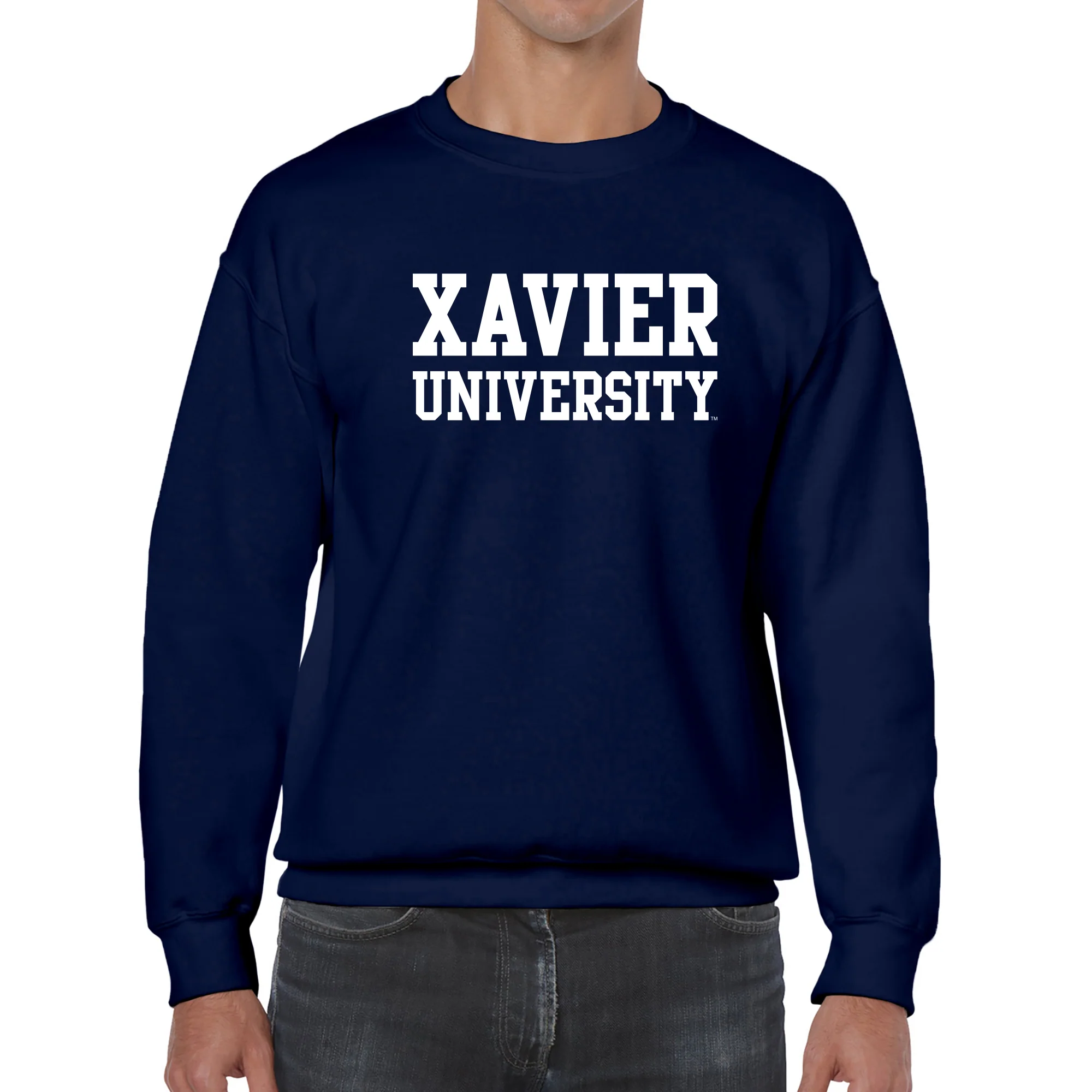 Xavier University Musketeers Basic Block Crewneck Sweatshirt - Navy - Image 4