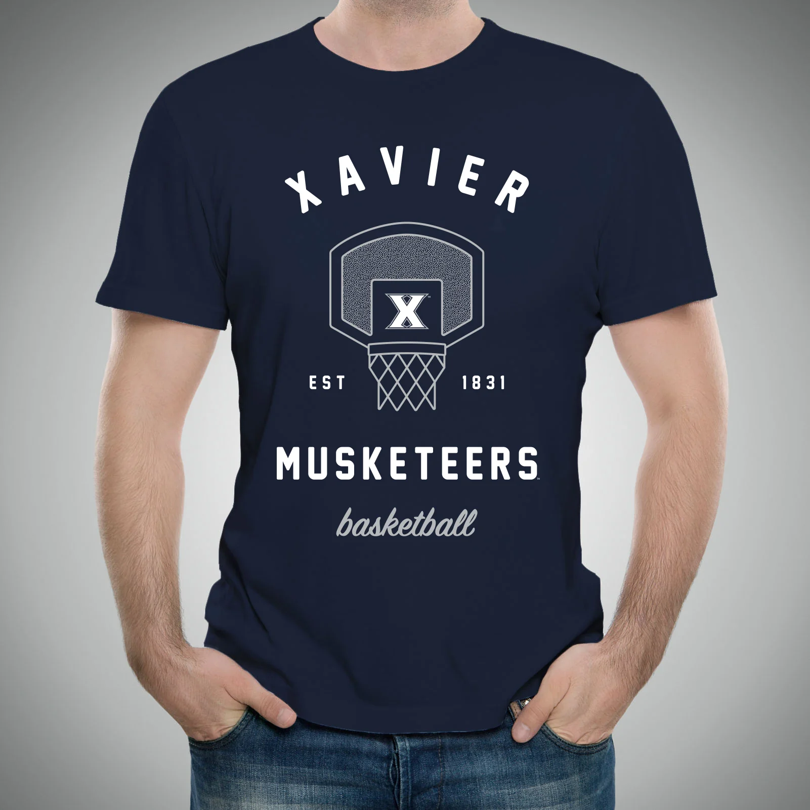 Xavier University Musketeers Basketball Net Short Sleeve T-Shirt - Navy - Image 3