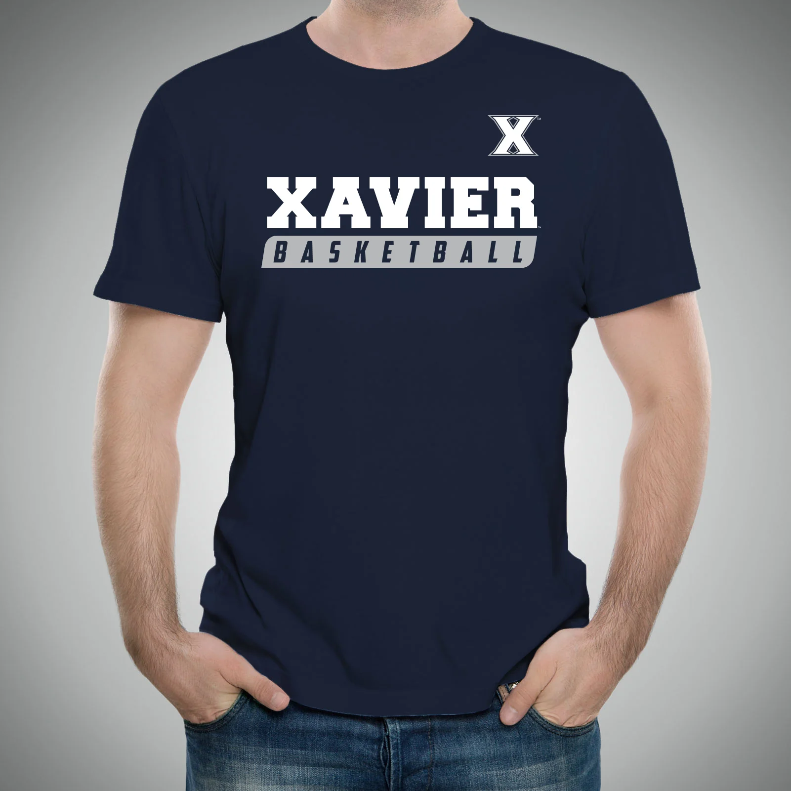 Xavier University Musketeers Basketball Slant Short Sleeve T-Shirt - Navy - Image 3