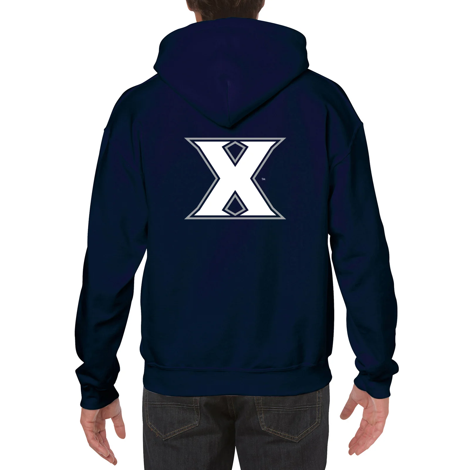 Xavier University Musketeers Front Back Print Heavy Blend Hoodie - Navy - Image 5