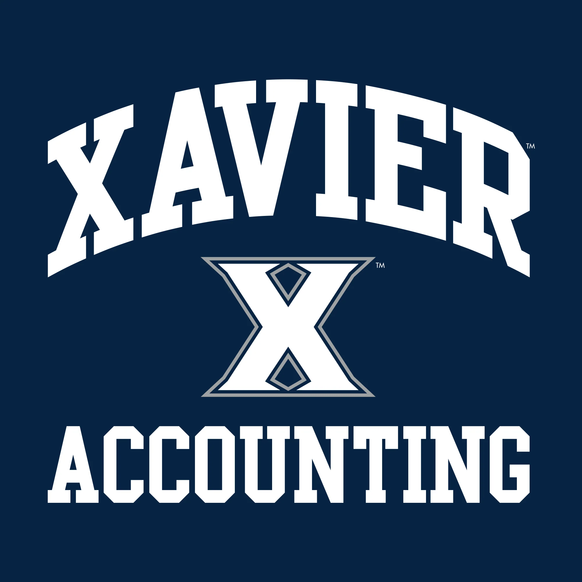 Xavier University Musketeers Arch Logo Accounting Basic Cotton Short Sleeve T Shirt - Navy - Image 2