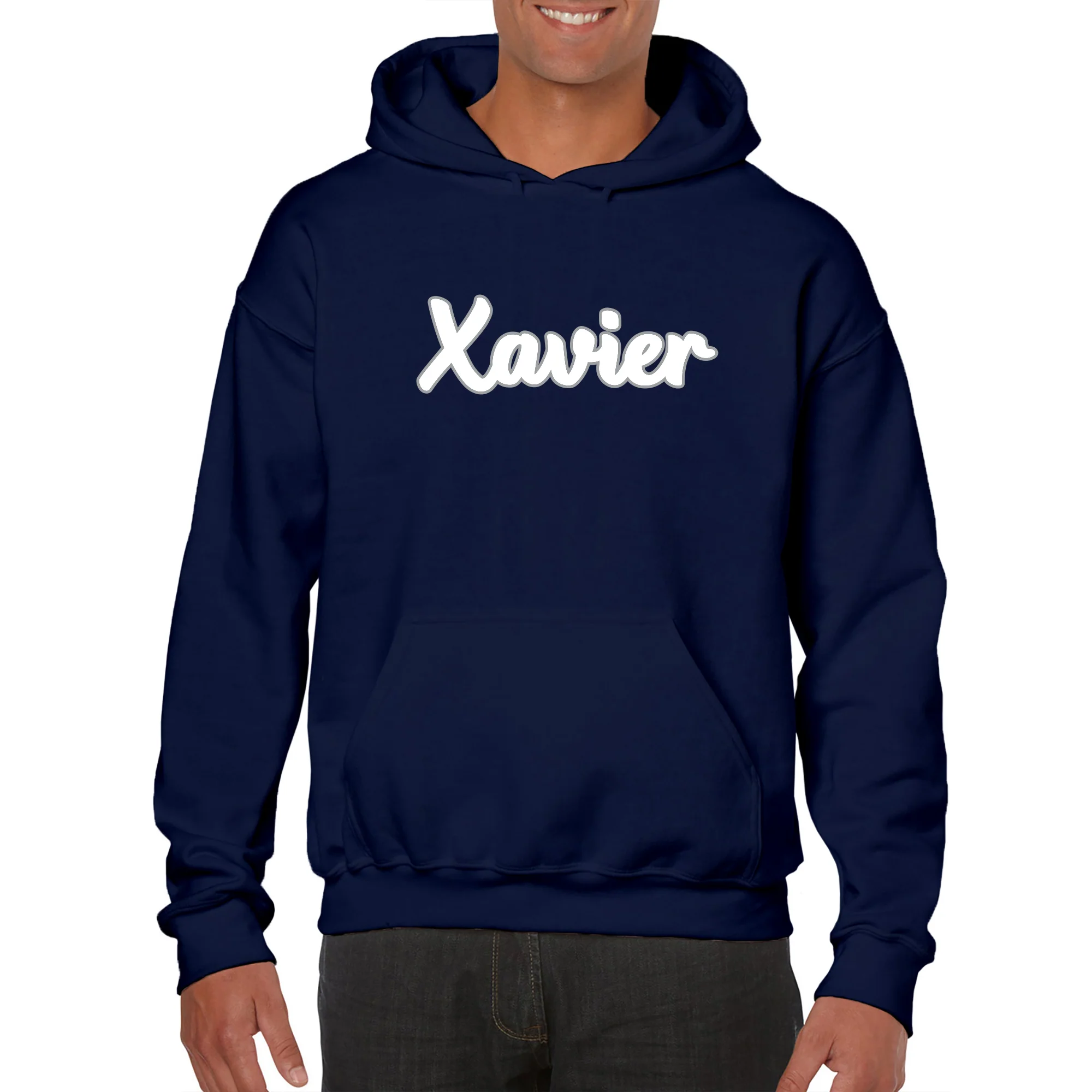 Xavier University Musketeers Basic Script Heavy Blend Hoodie - Navy - Image 3