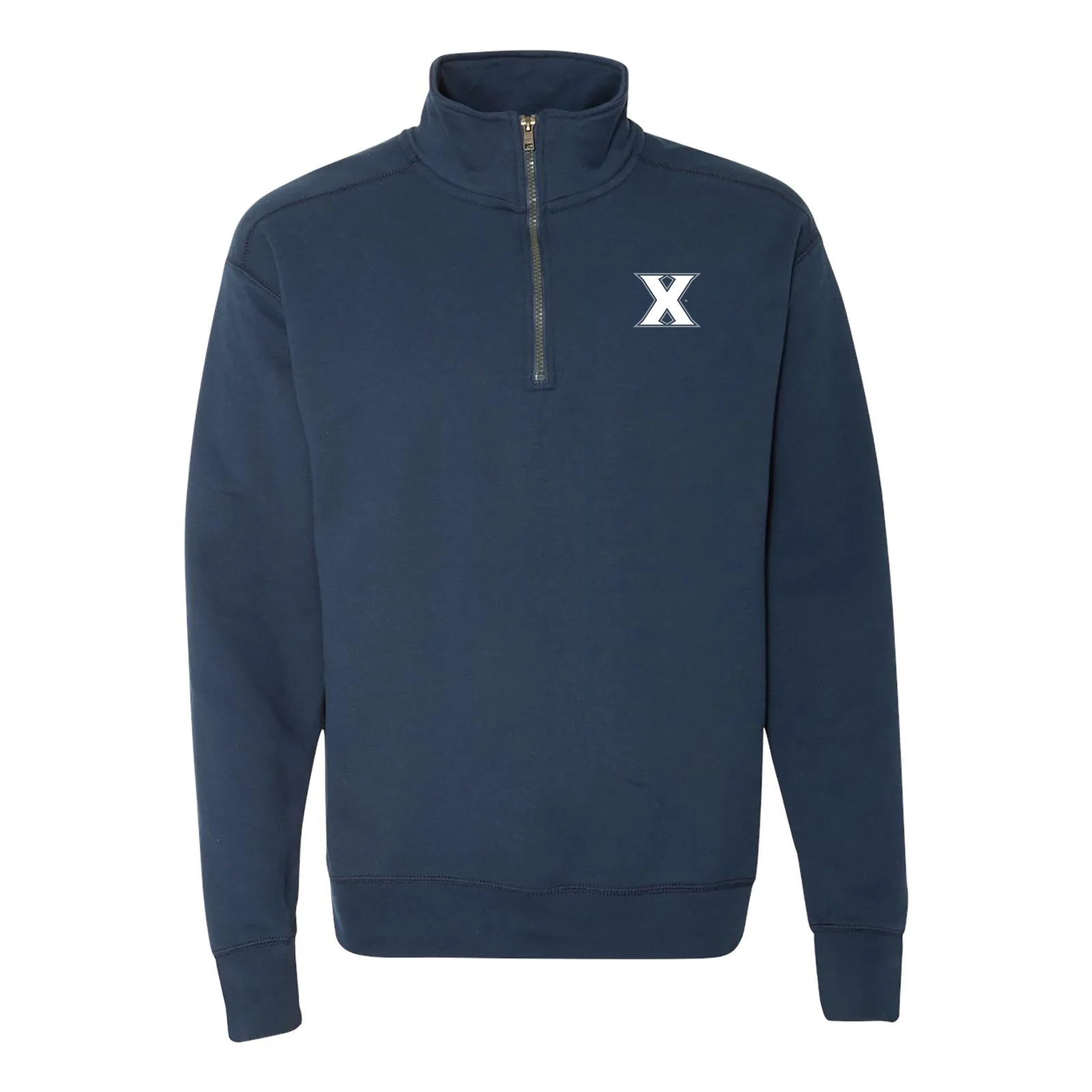 Xavier University Musketeers Primary Left Chest Quarter Zip Sweatshirt- Navy
