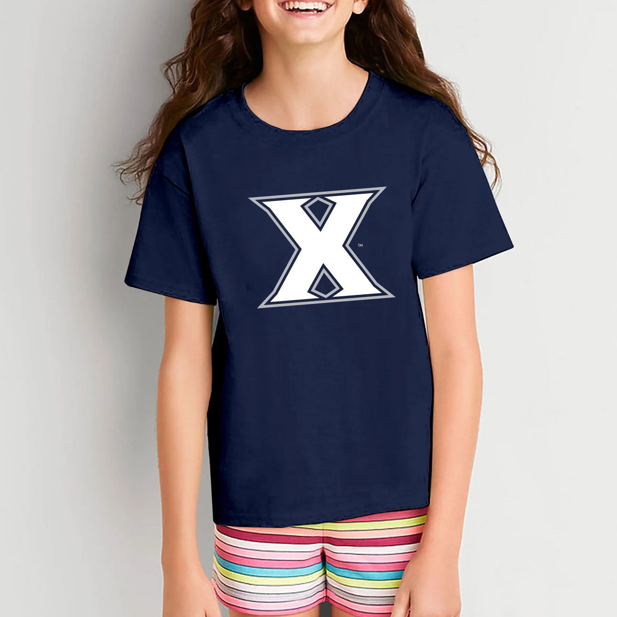 Xavier University Musketeers Primary Logo Youth Short Sleeve T Shirt - Navy - Image 5