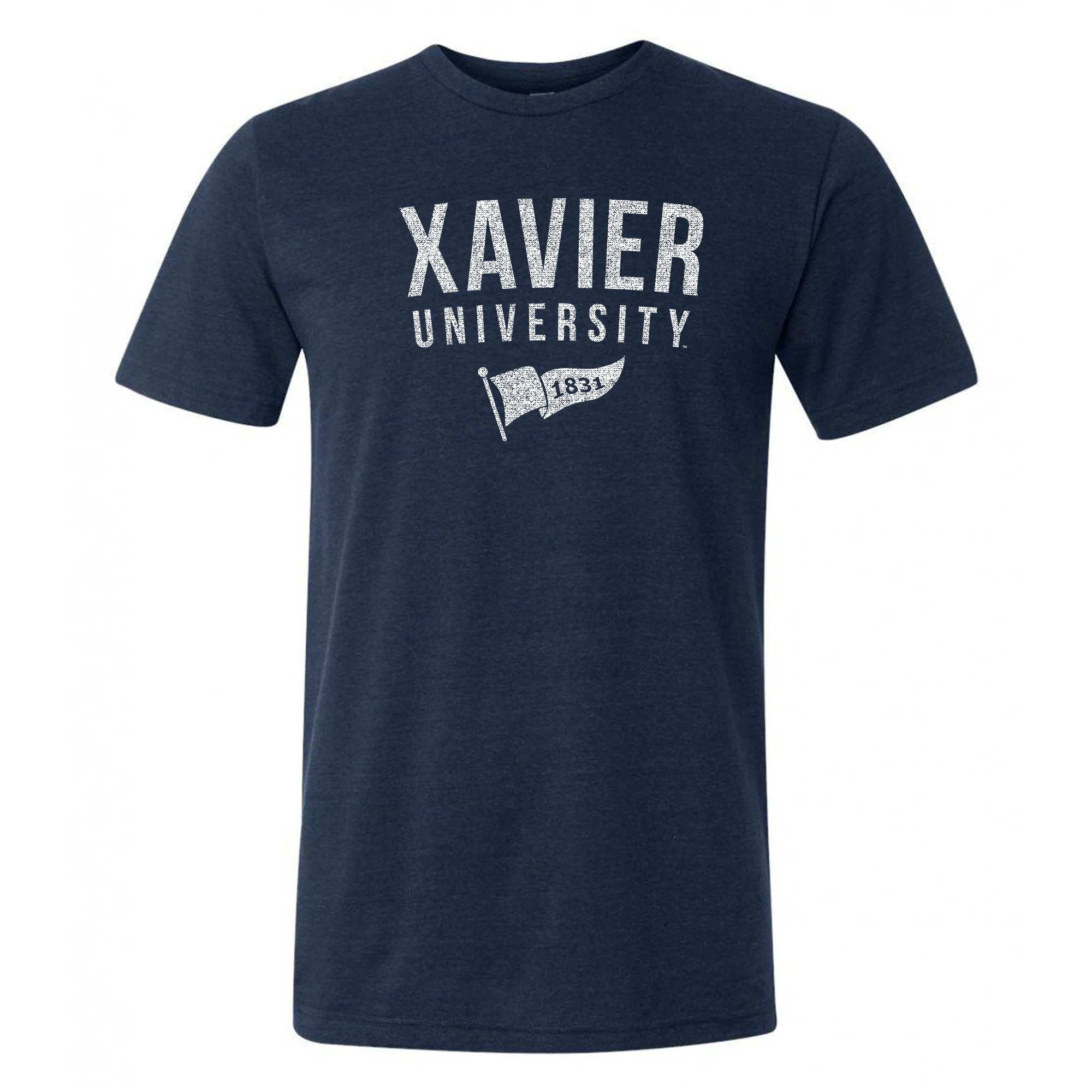 Xavier University Musketeers 1831 Banner Canvas Short Sleeve Triblend T-Shirt - Solid Navy