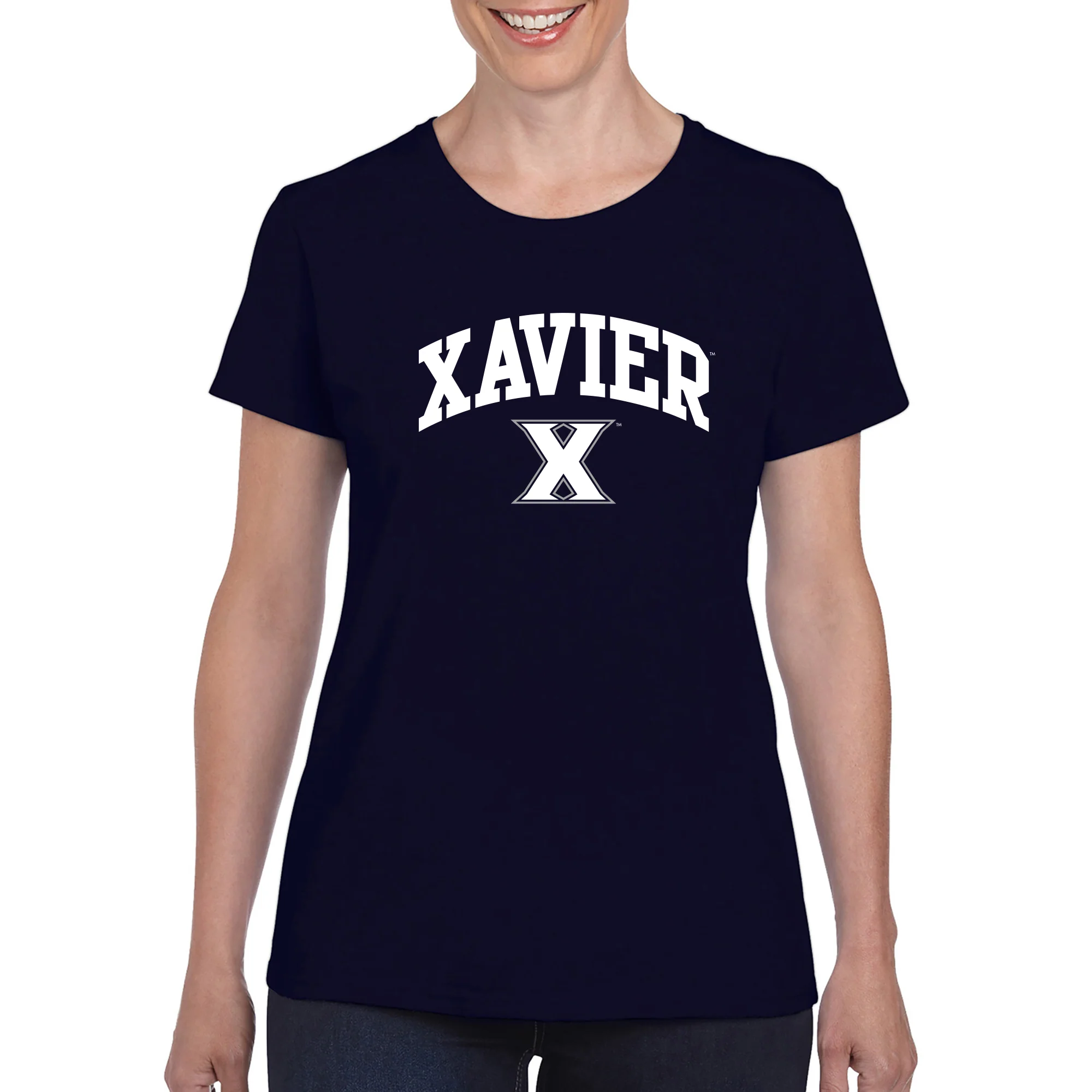 Xavier University Musketeers Arch Logo Short Sleeve Womens T Shirt - Navy - Image 3