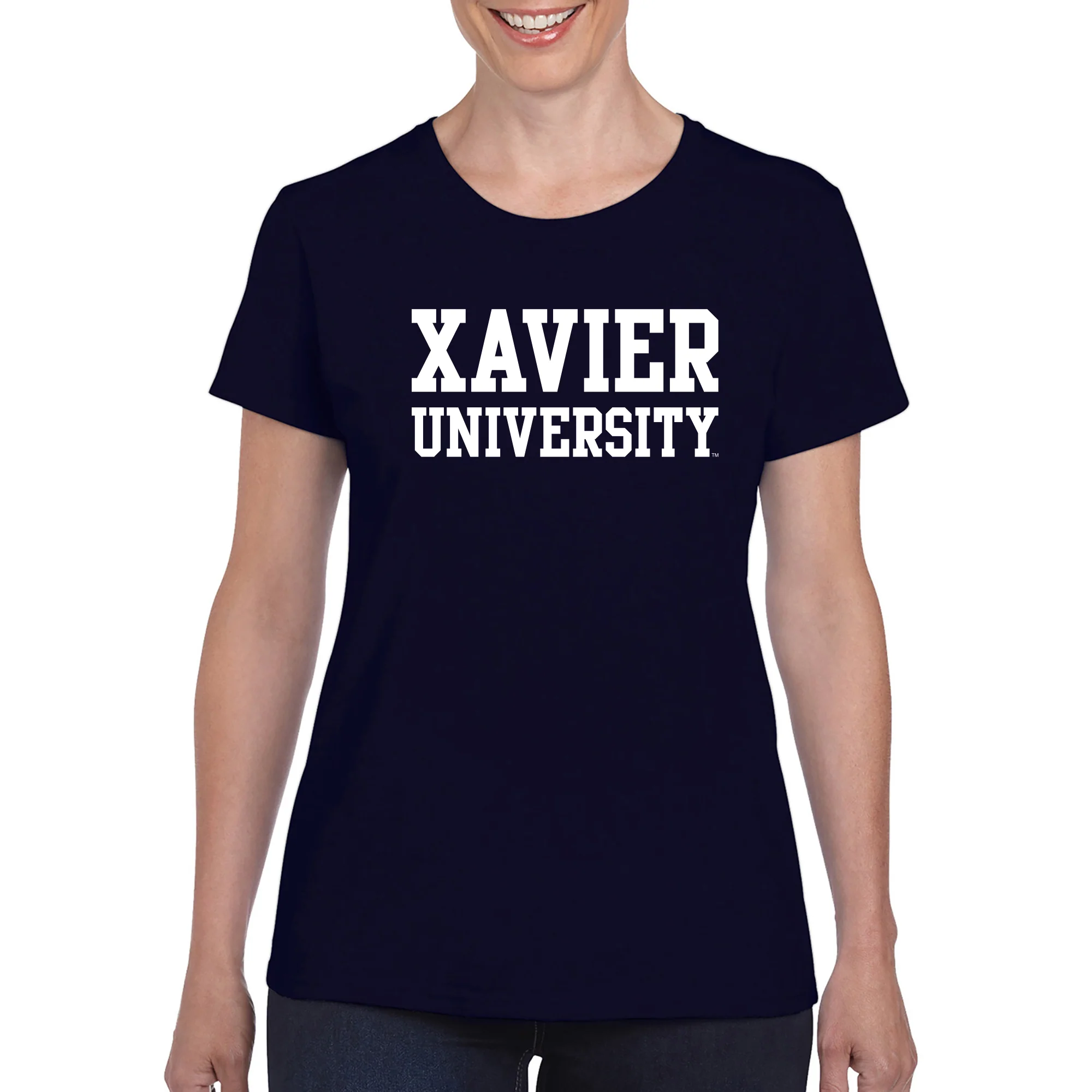 Xavier University Musketeers Basic Block Short Sleeve Womens T Shirt - Navy - Image 3