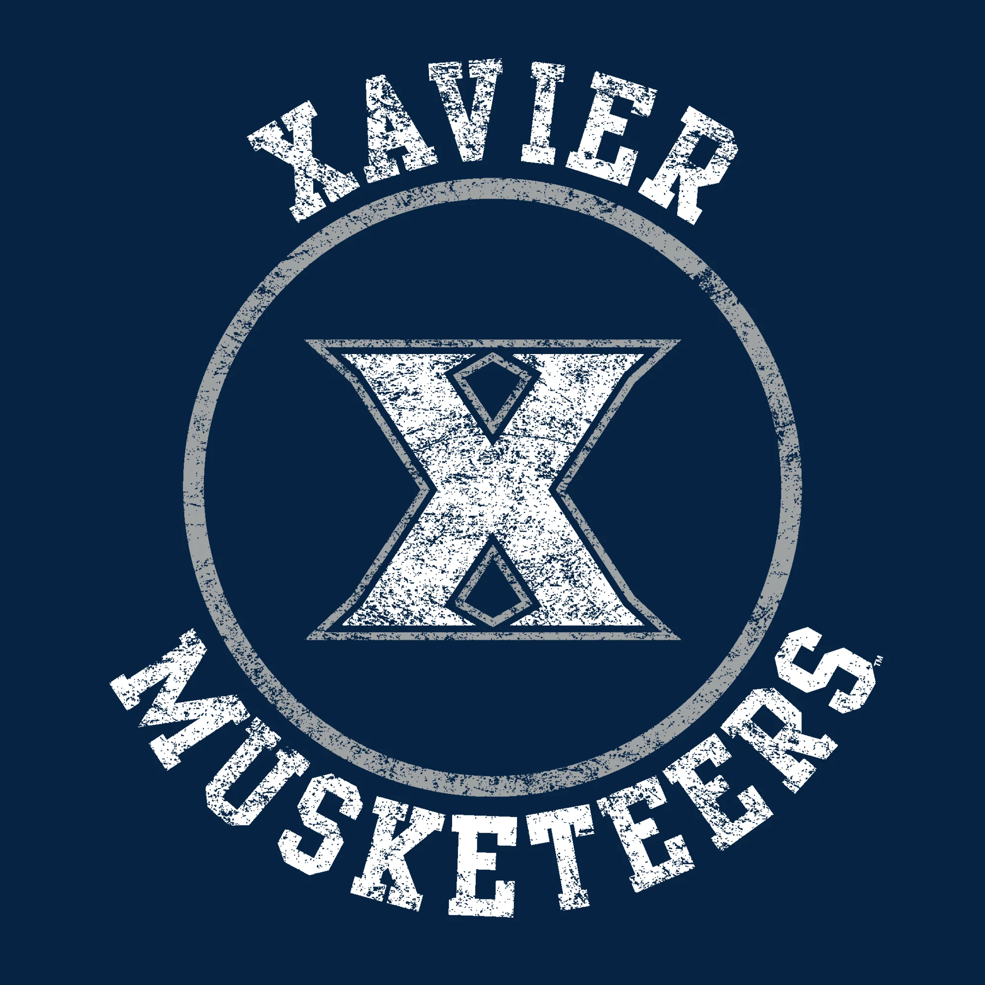 Xavier University Musketeers Distressed Circle Logo Long Sleeve T-Shirt - Navy - Image 2
