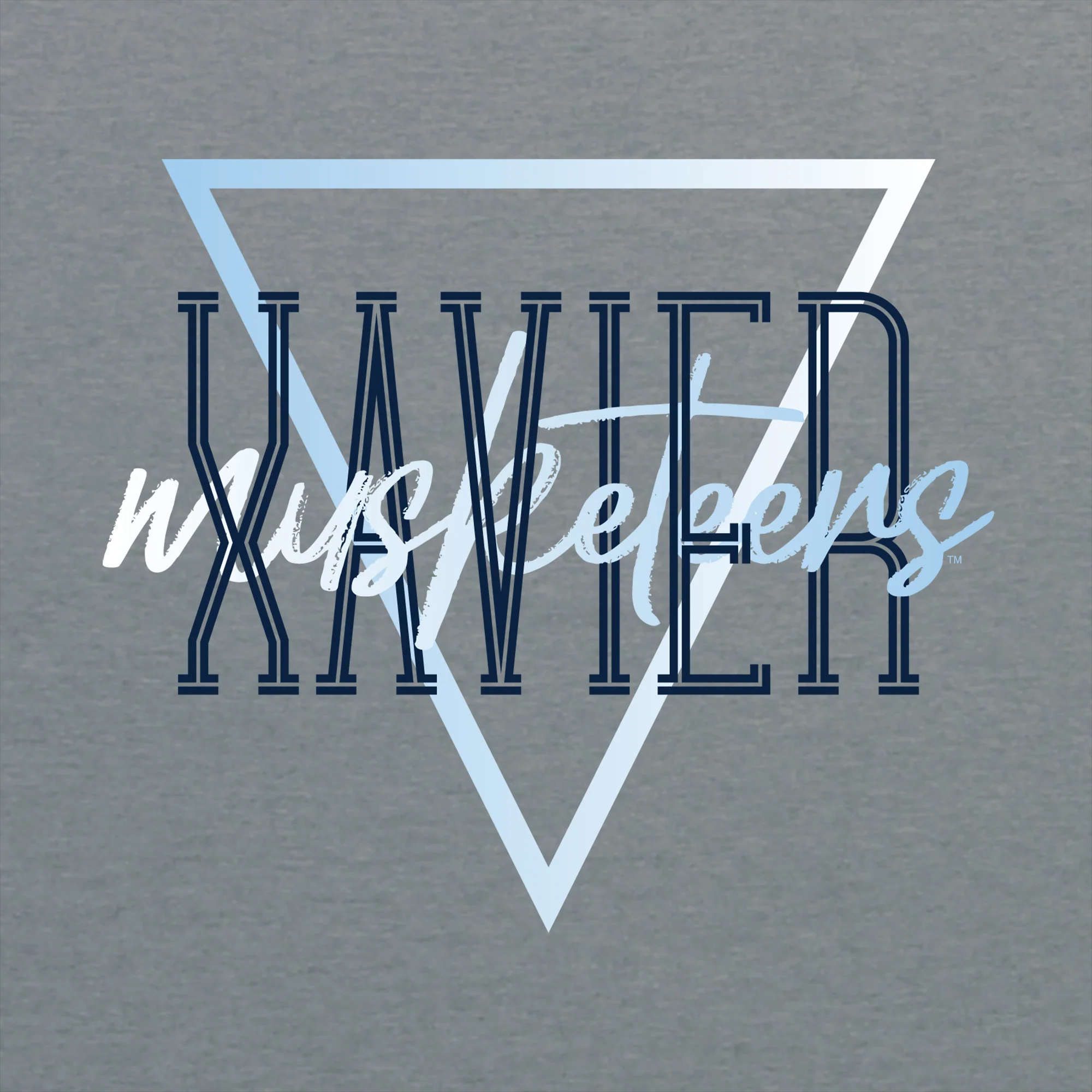 Xavier University Musketeers Gradient Triangle Basic Cotton Short Sleeve T Shirt - Graphite Heather - Image 2