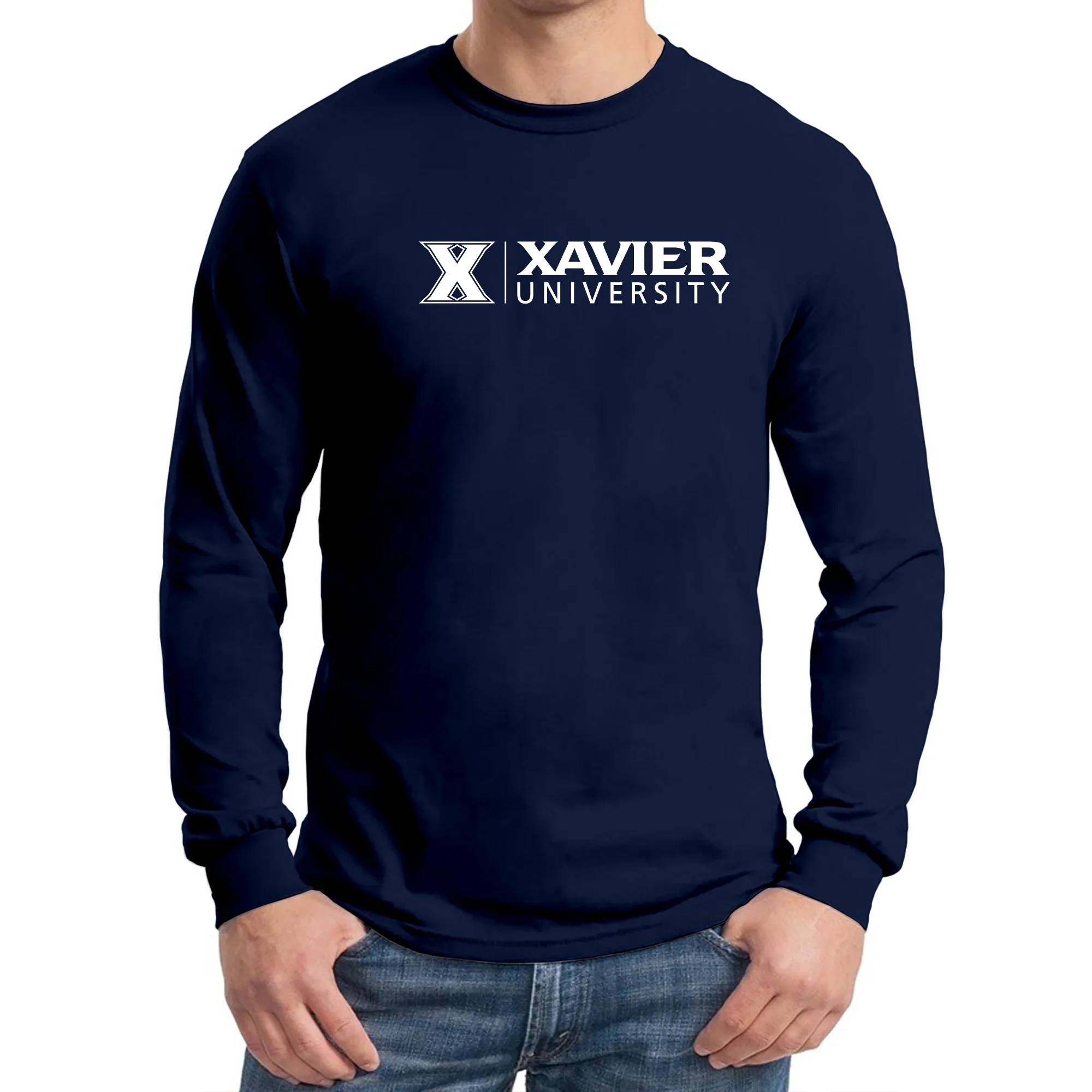 Xavier University Musketeers Institutional Logo Long Sleeve T Shirt - Navy - Image 3