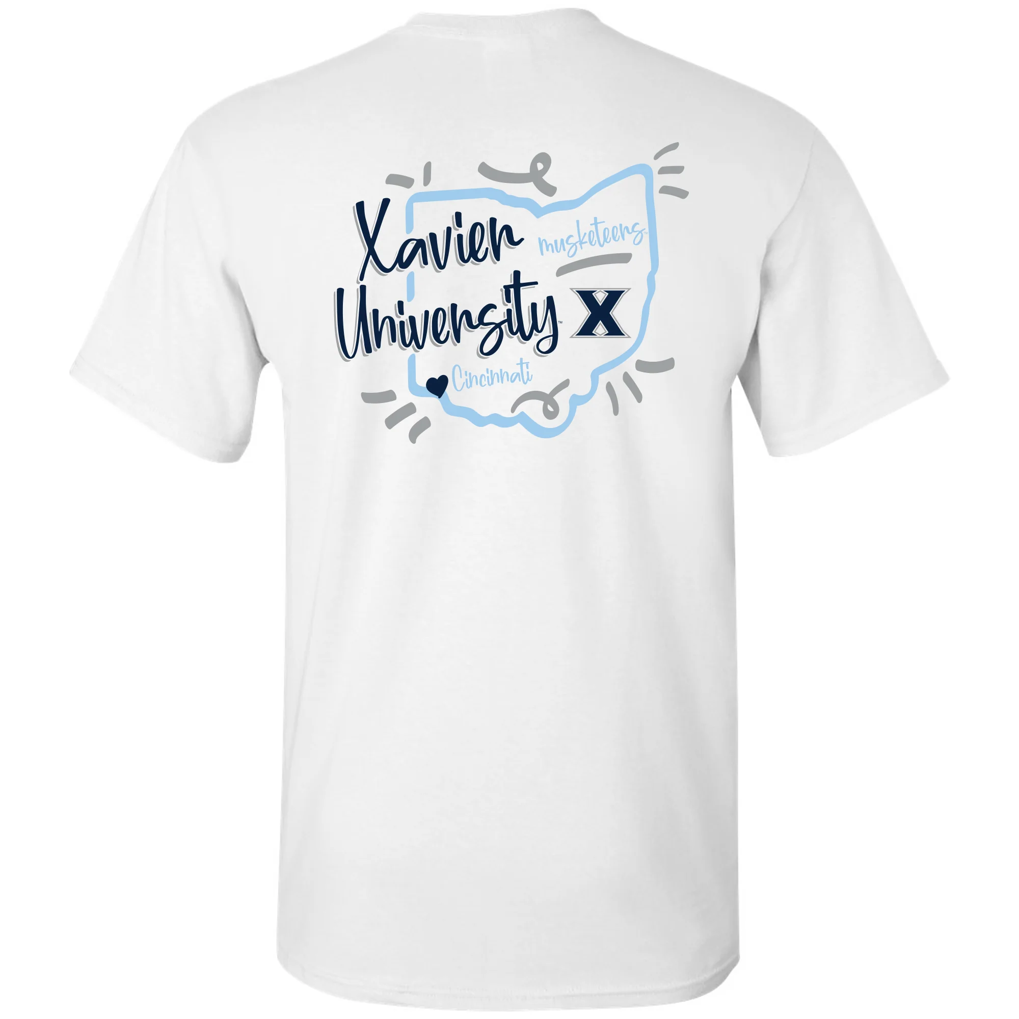 Xavier University Musketeers Playful Sketch Basic Cotton Short Sleeve T Shirt - White - Image 3