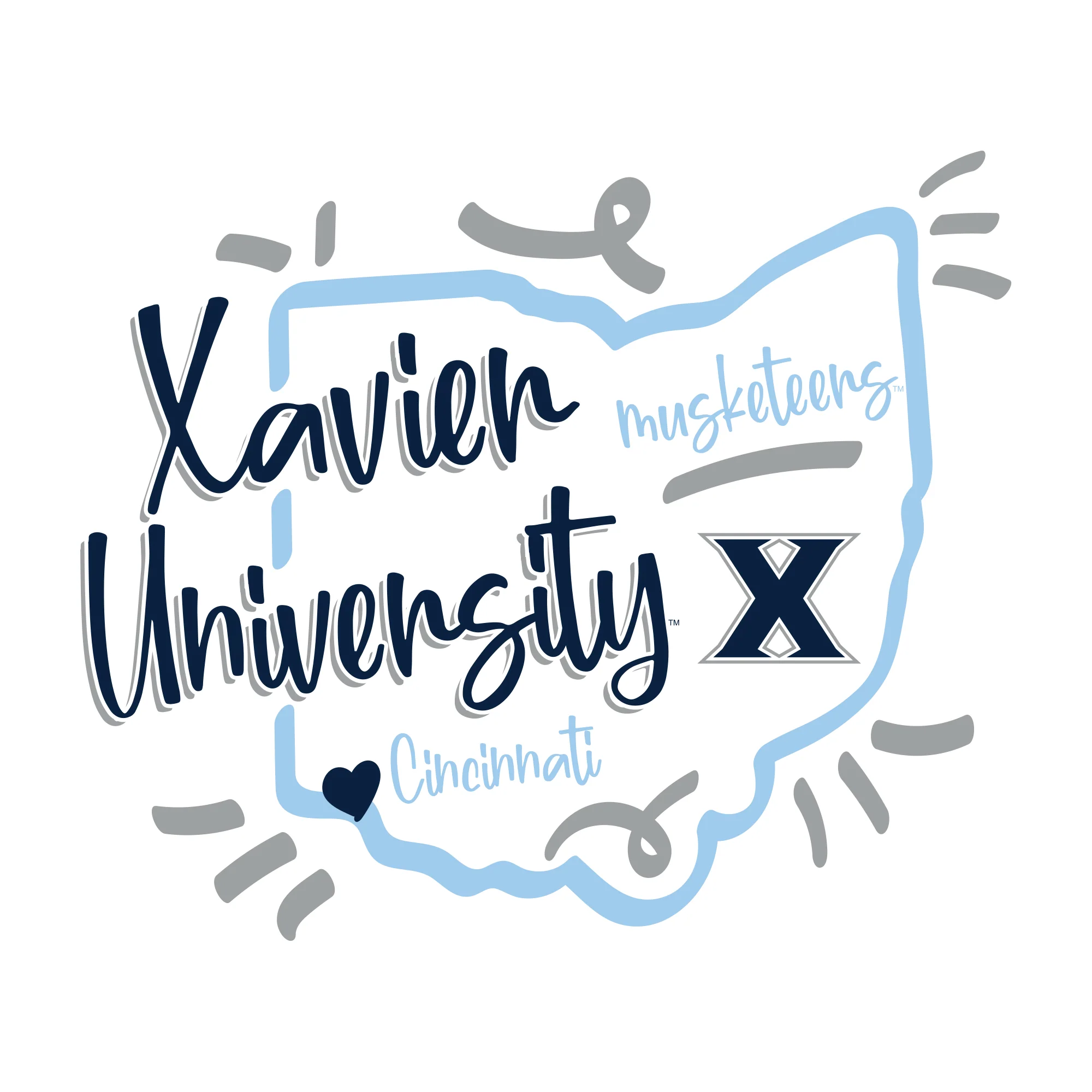Xavier University Musketeers Playful Sketch Basic Cotton Short Sleeve T Shirt - White - Image 4