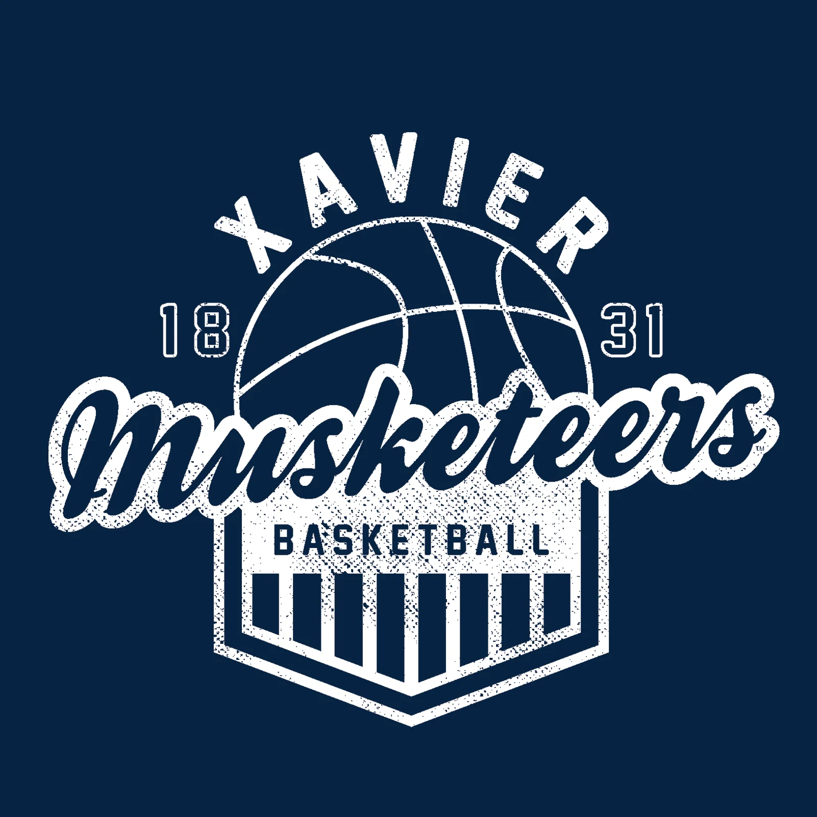 Xavier University Musketeers Vintage Basketball Shield Short Sleeve T Shirt - Navy - Image 2