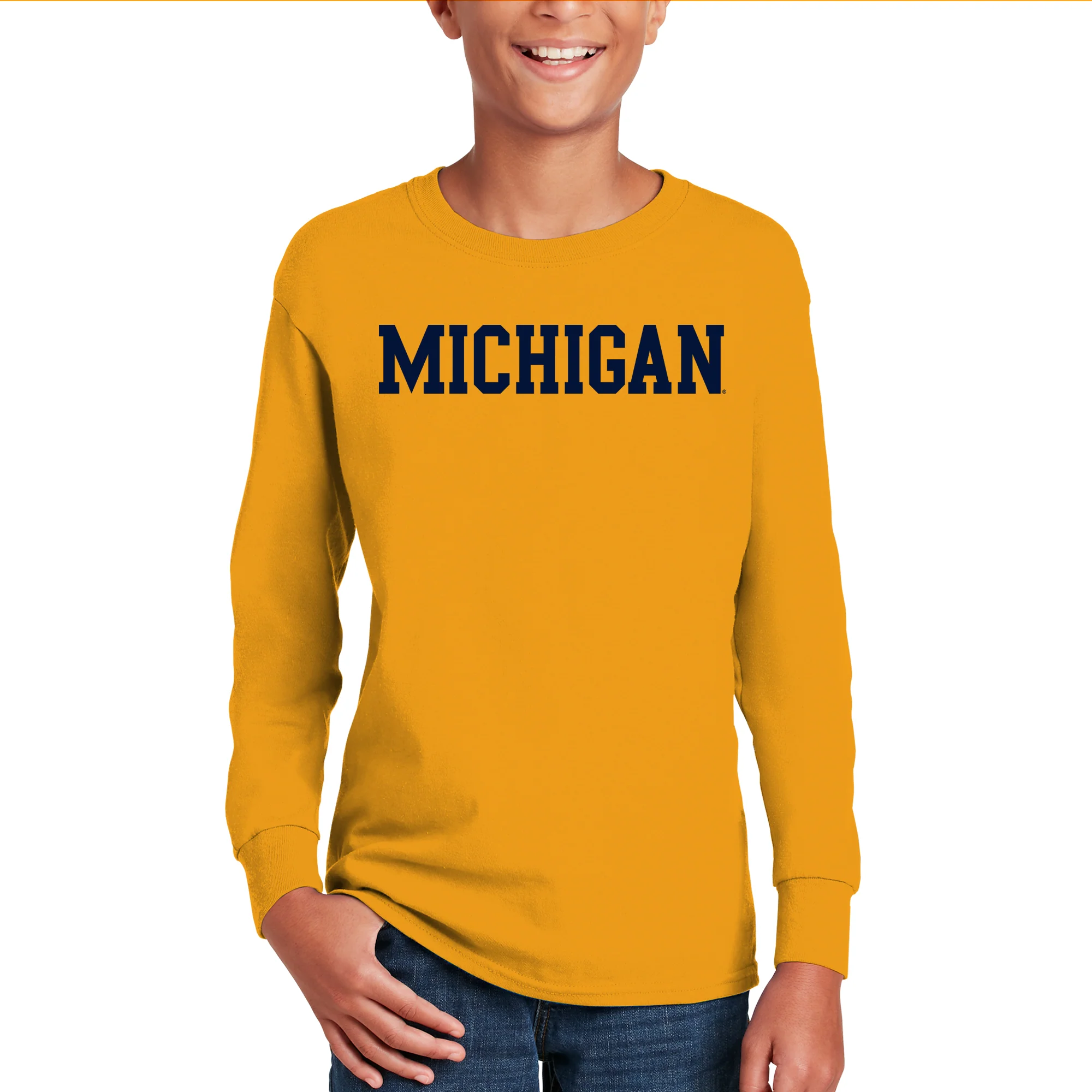 Michigan Wolverines Basic Block Youth Long Sleeve Shirt - Gold - Image 3
