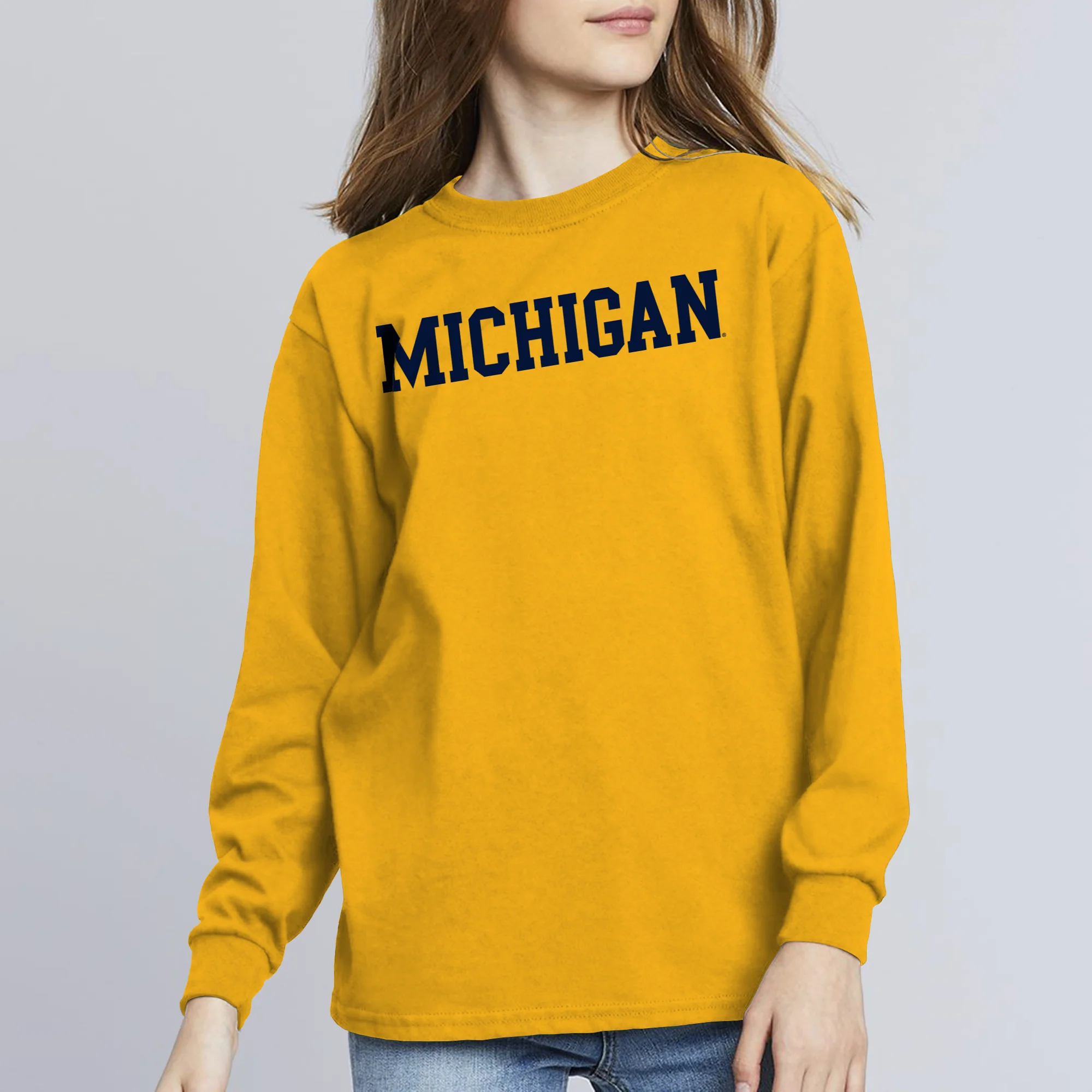 Michigan Wolverines Basic Block Youth Long Sleeve Shirt - Gold - Image 4
