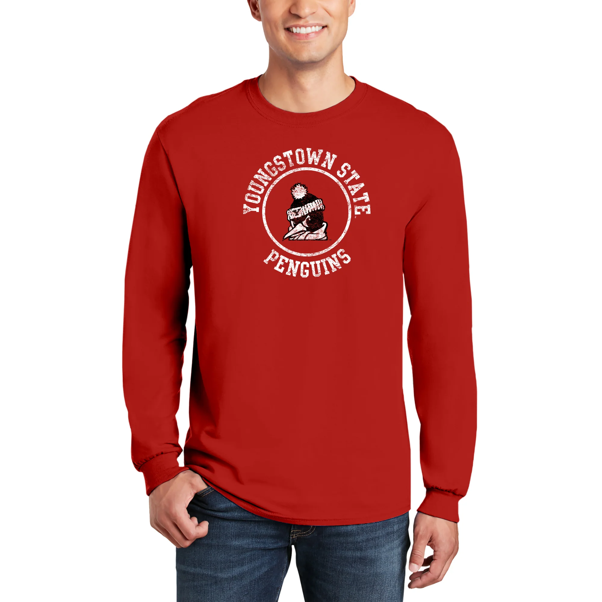 Youngstown Penguins Distressed Circle Logo Long Sleeve - Red - Image 3