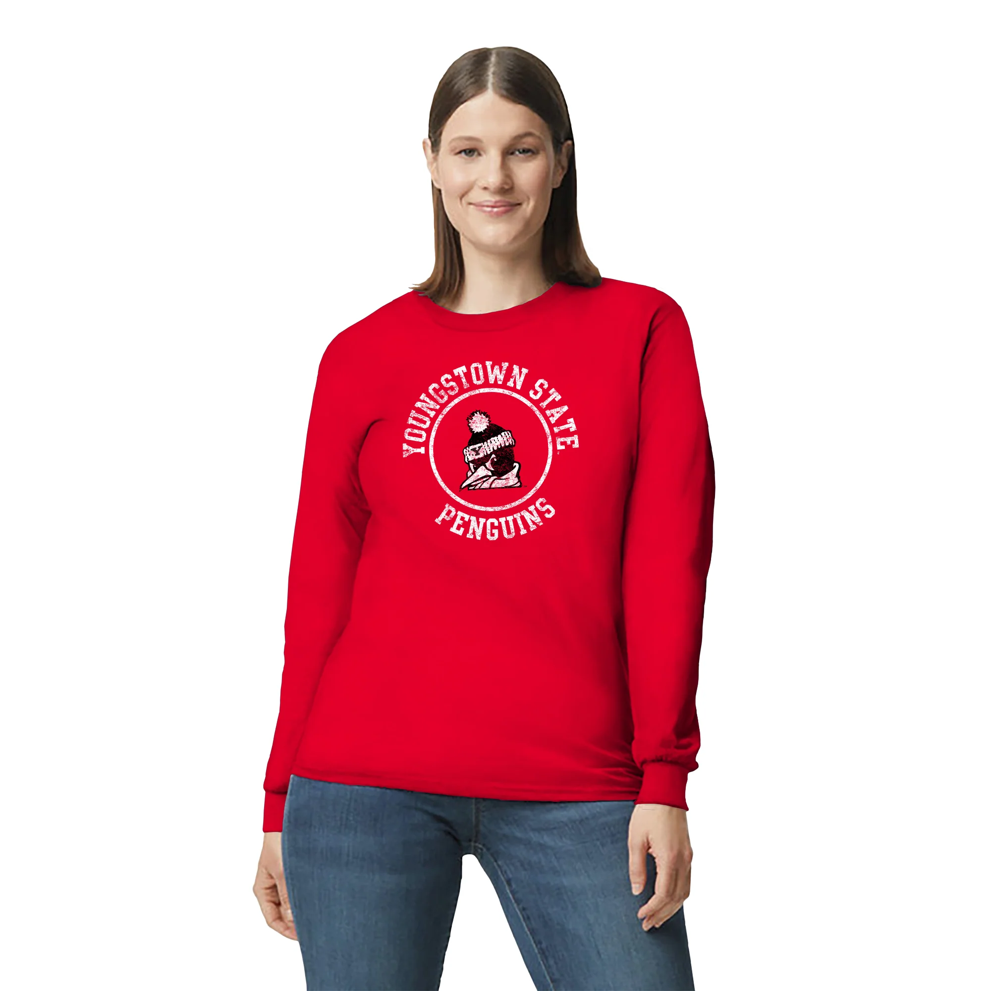 Youngstown Penguins Distressed Circle Logo Long Sleeve - Red - Image 4