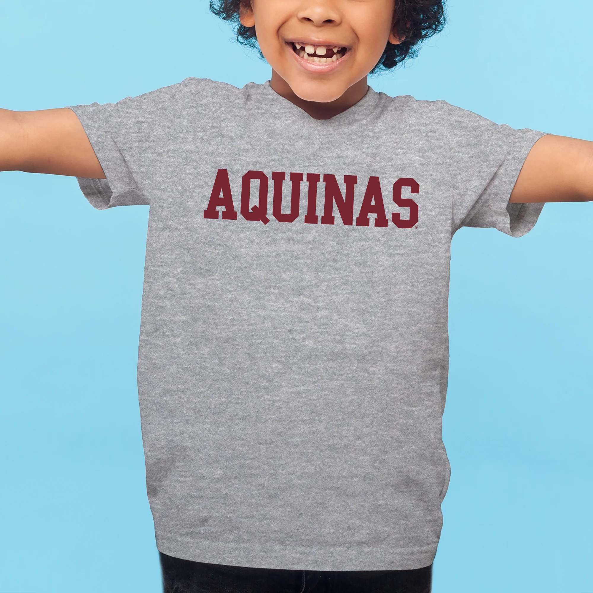 Aquinas Saints Basic Block Youth T Shirt - Sport Grey - Image 3