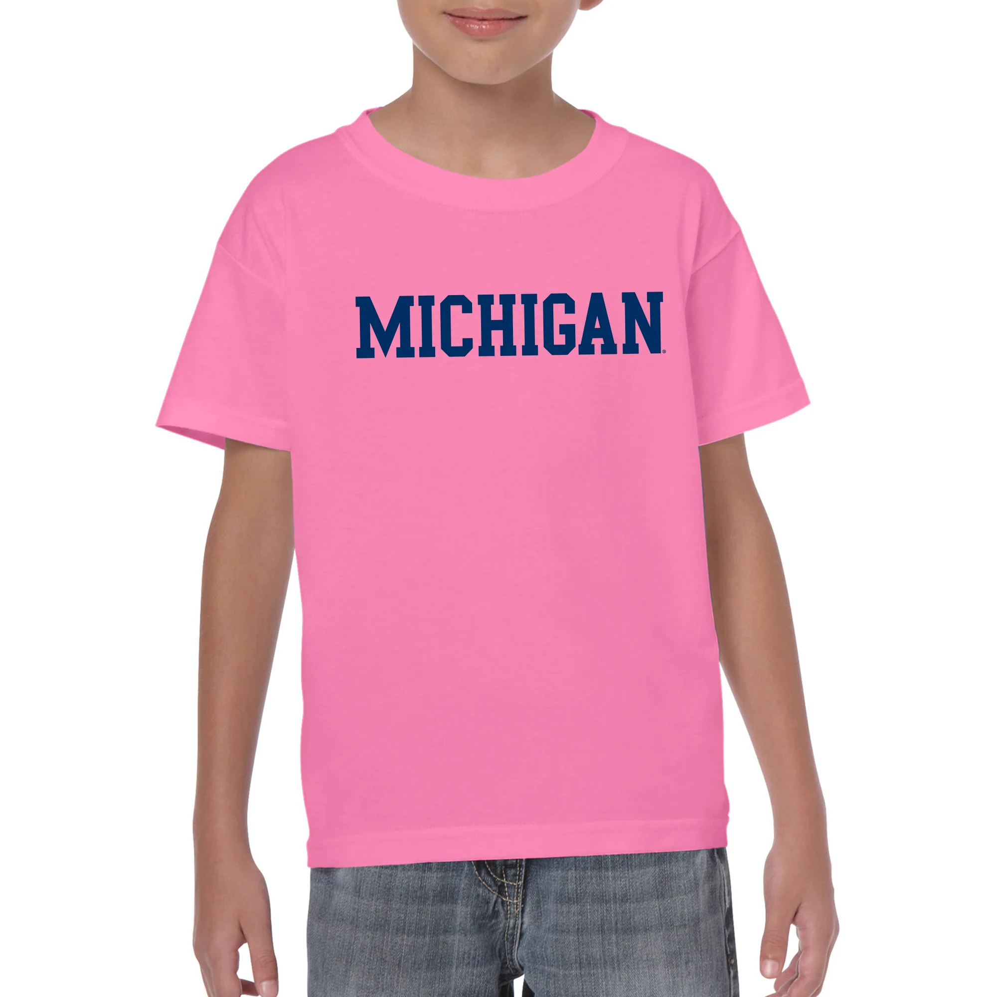 Michigan Wolverines Basic Block Youth T Shirt - Azalea - Image 3