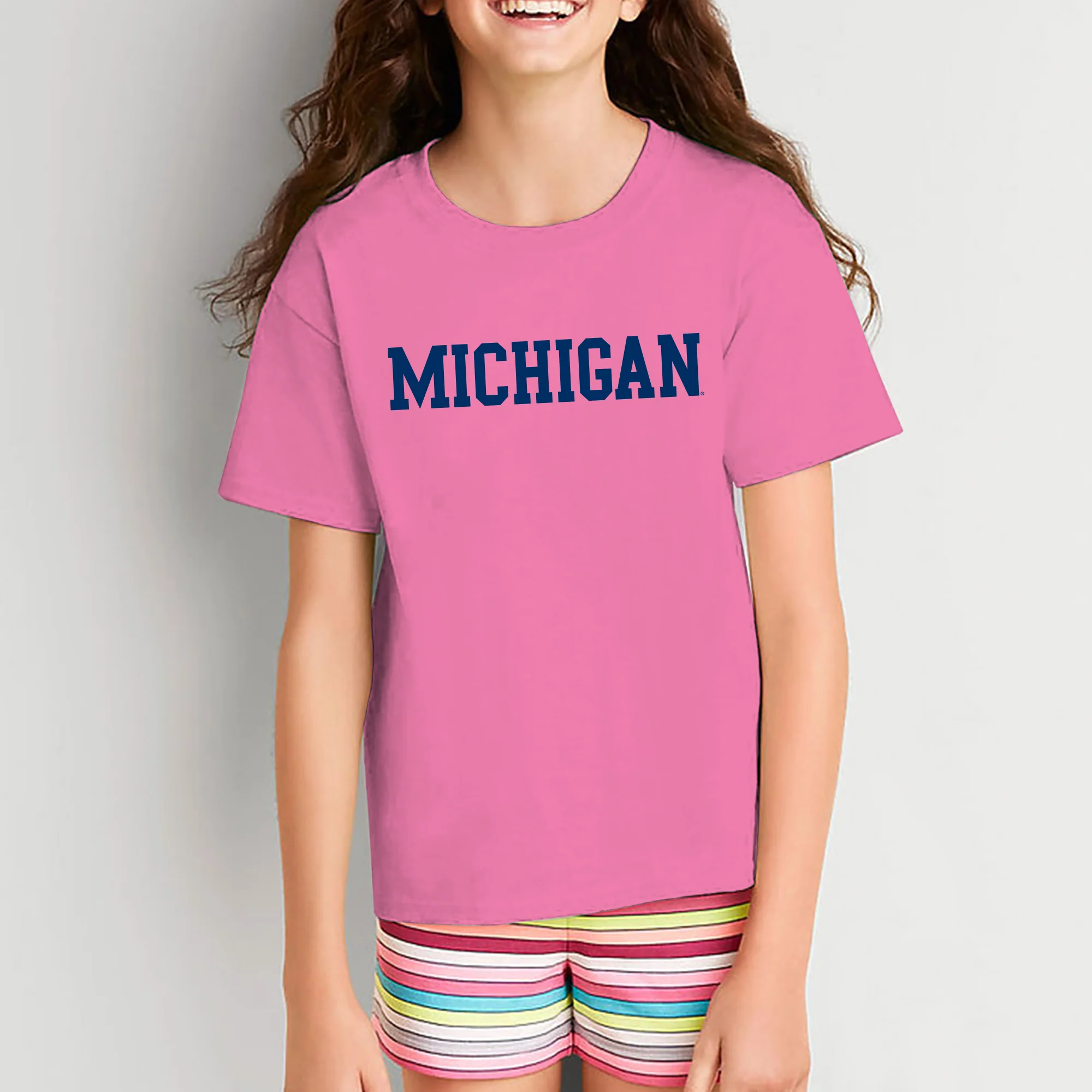 Michigan Wolverines Basic Block Youth T Shirt - Azalea - Image 4