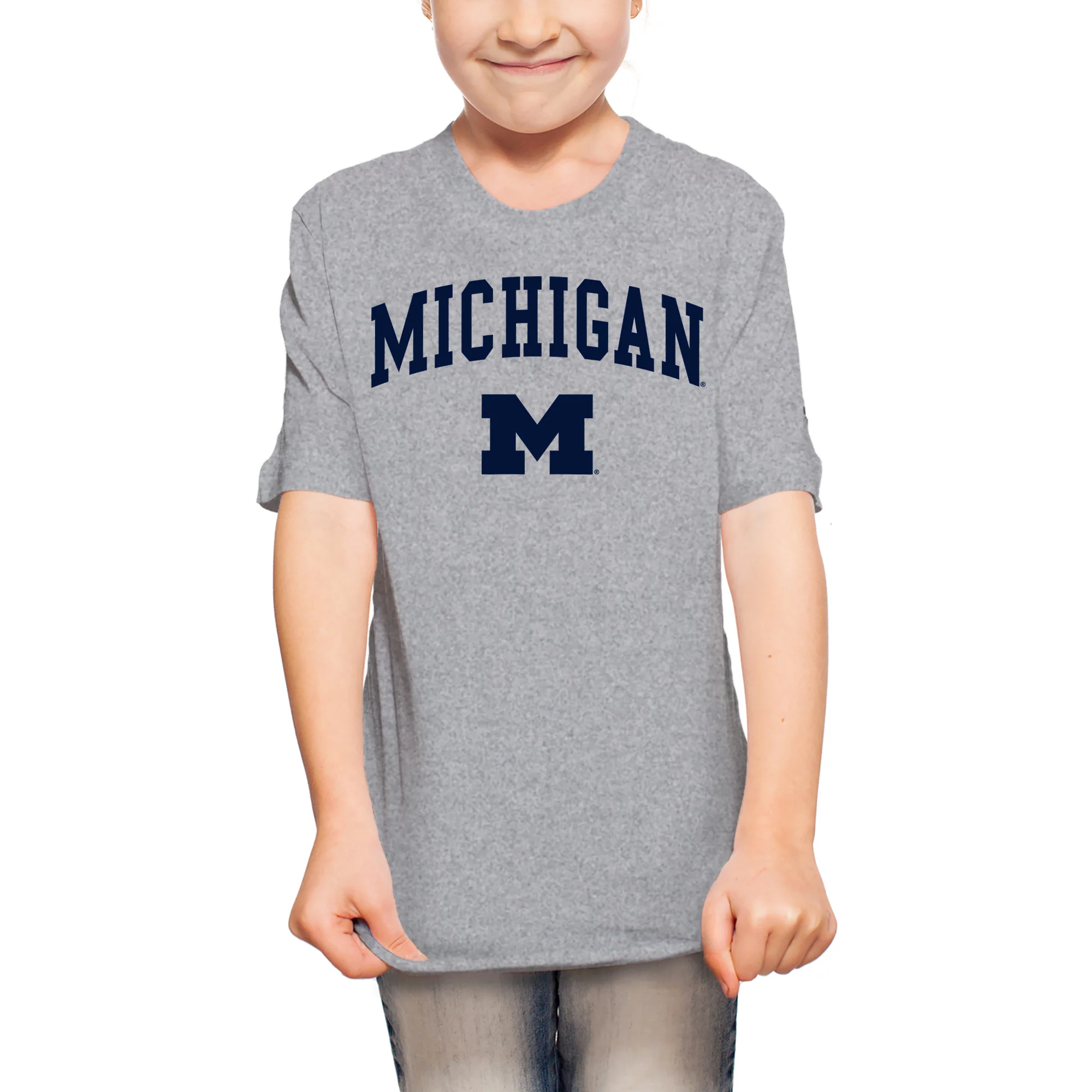 Michigan Wolverines Arch Logo Youth T Shirt - Sport Grey - Image 4