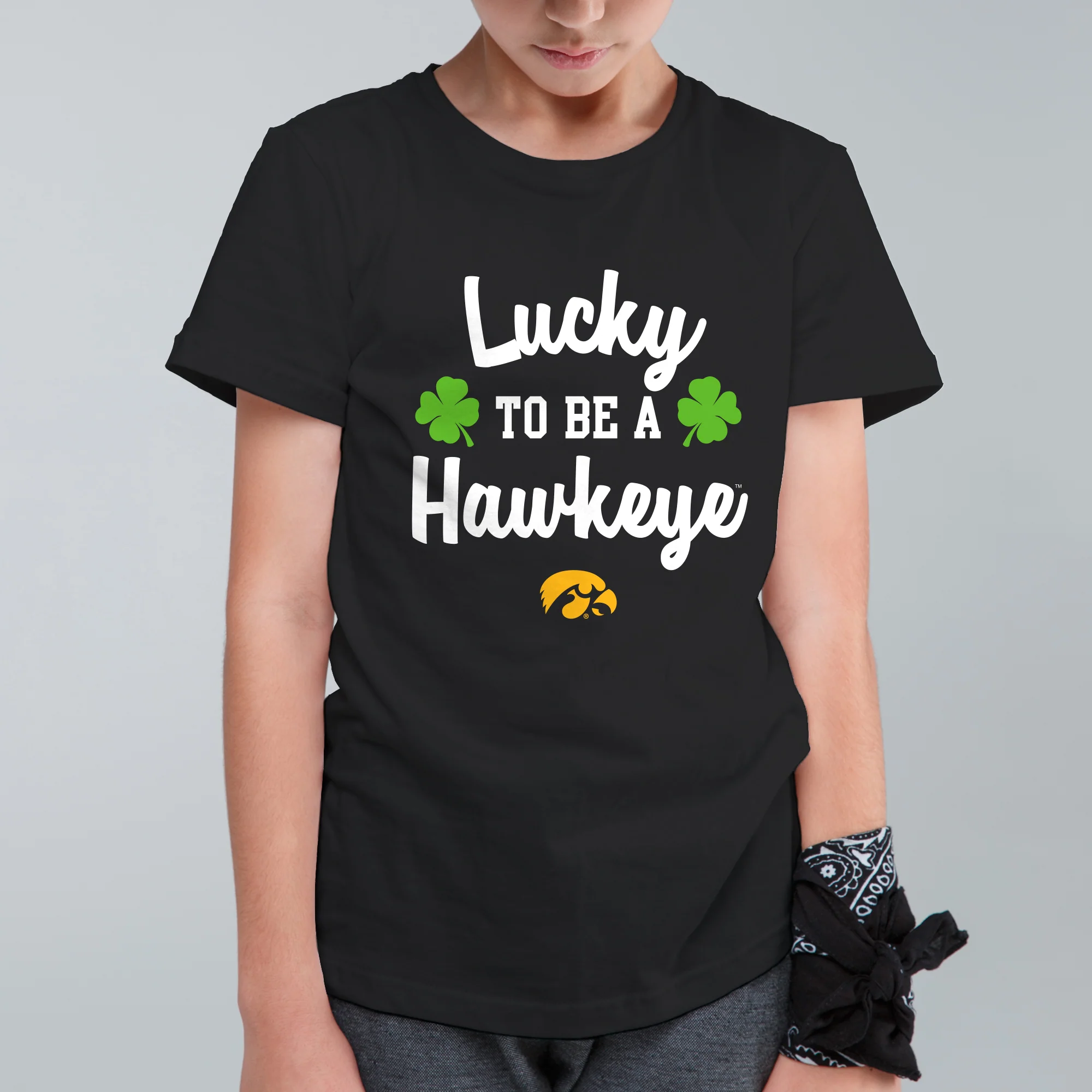 Iowa Hawkeyes Lucky to be a Hawkeye Youth T Shirt - Black - Image 3