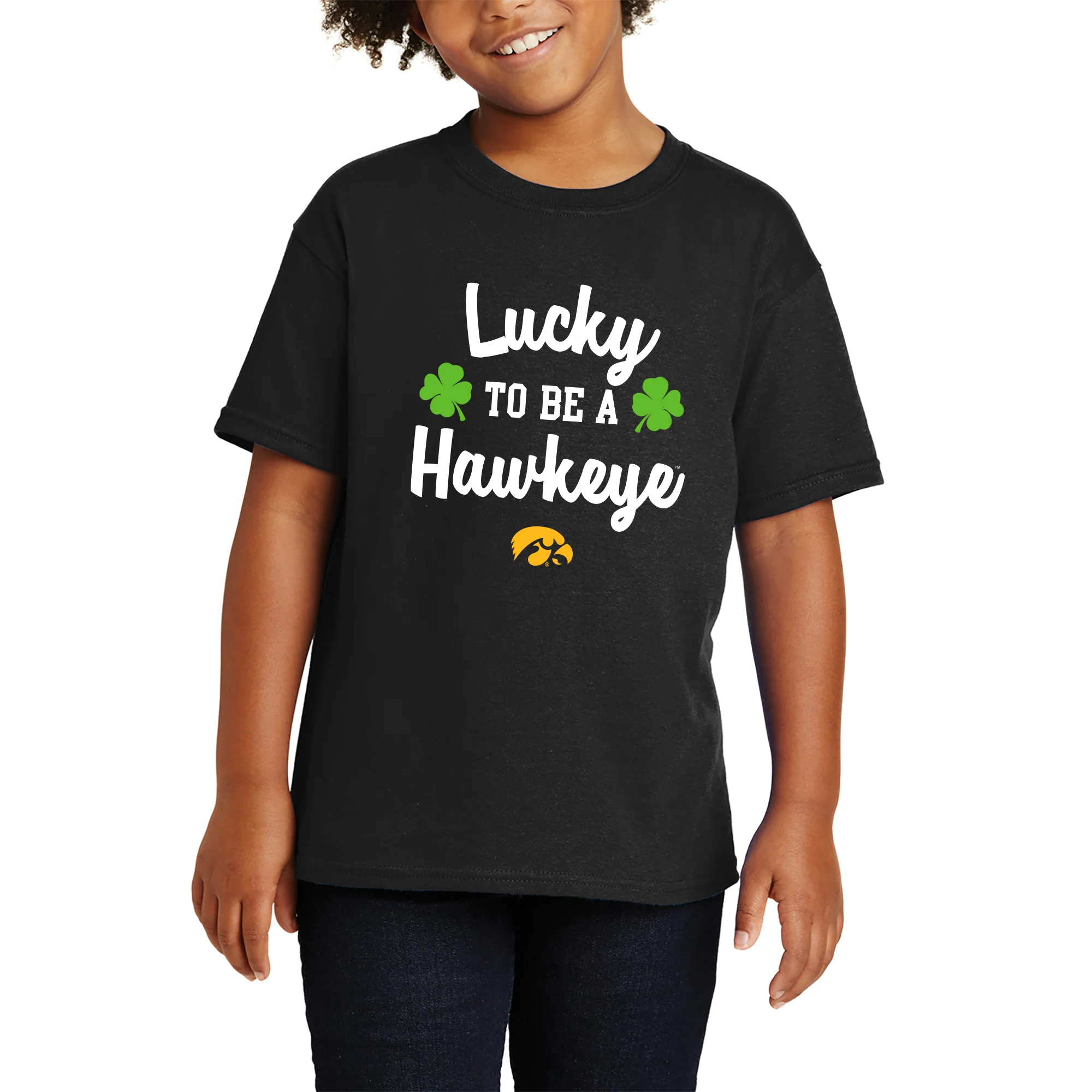Iowa Hawkeyes Lucky to be a Hawkeye Youth T Shirt - Black - Image 4