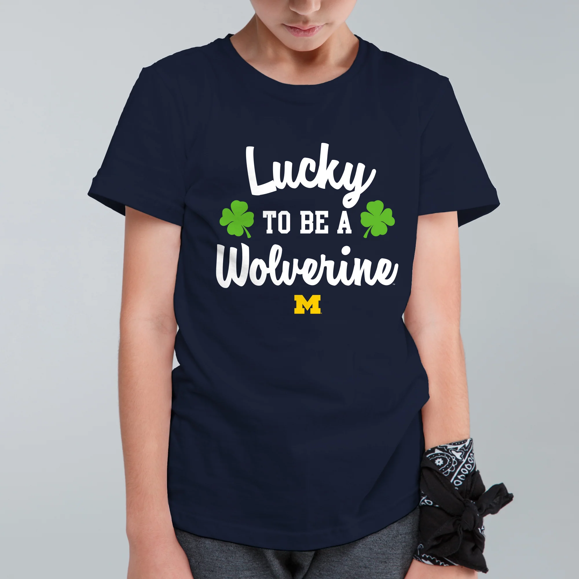 Michigan Wolverines Lucky to be a Wolverine Youth T Shirt - Navy - Image 4
