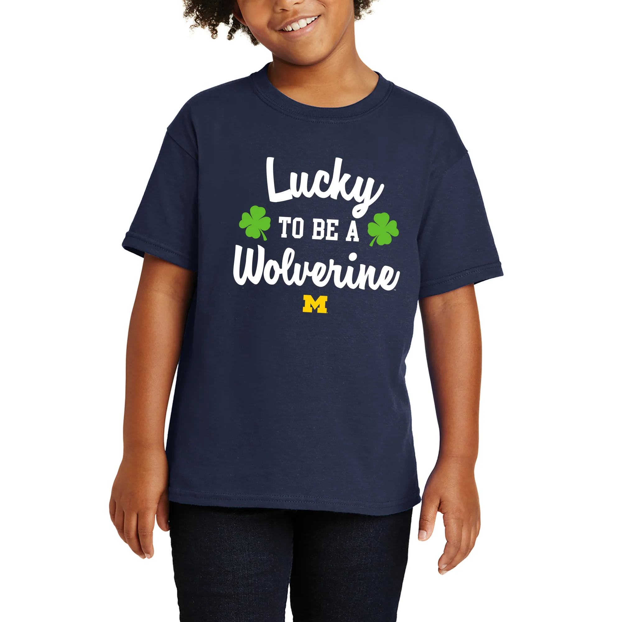 Michigan Wolverines Lucky to be a Wolverine Youth T Shirt - Navy - Image 5