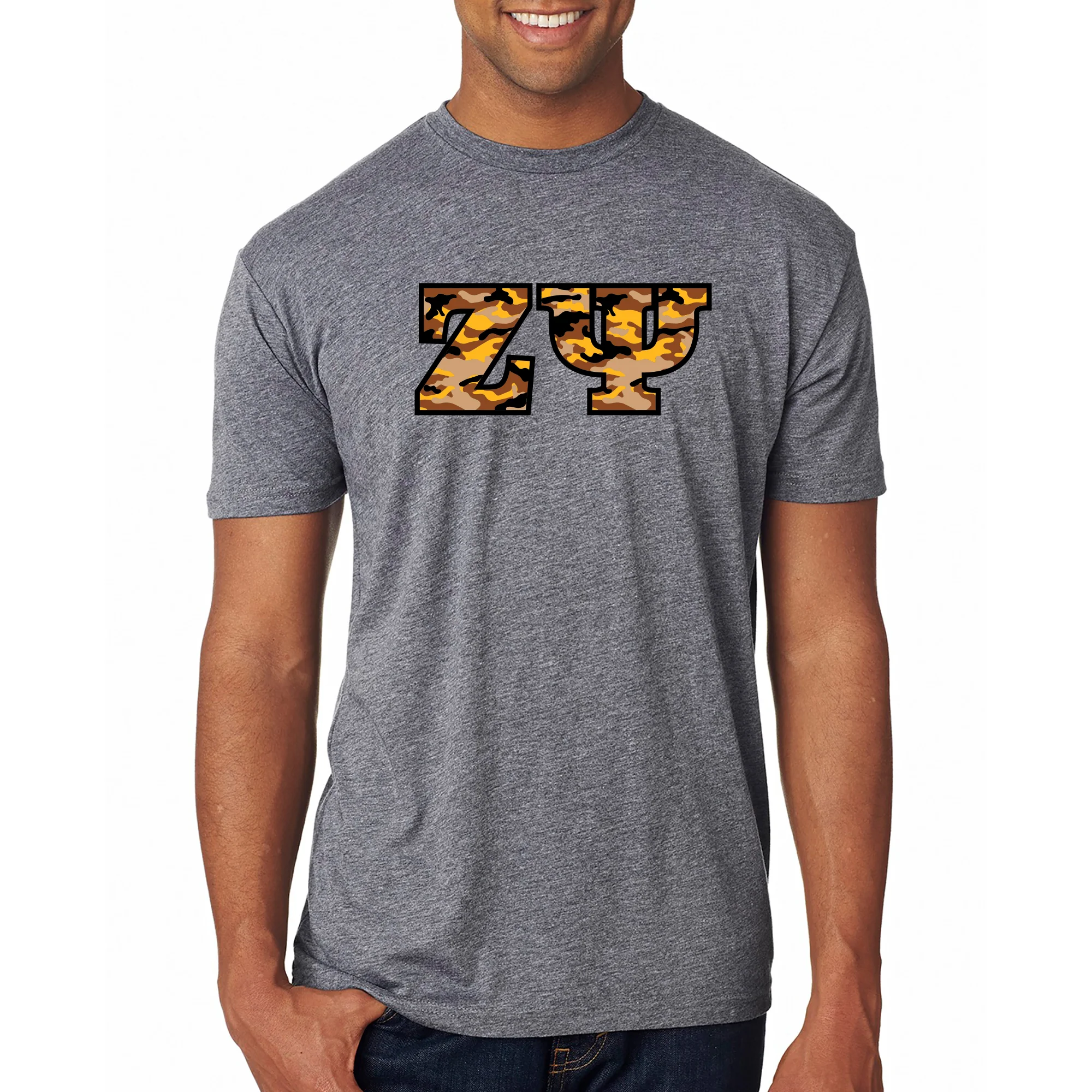 Zeta Psi Greek Camo Fill Triblend T-Shirt - Premium Heather - Image 3