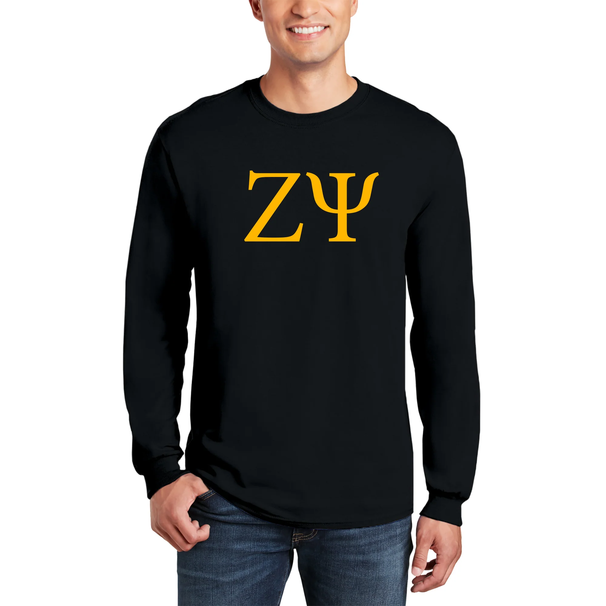 Zeta Psi Greek Letter Block Long Sleeve - Black - Image 4