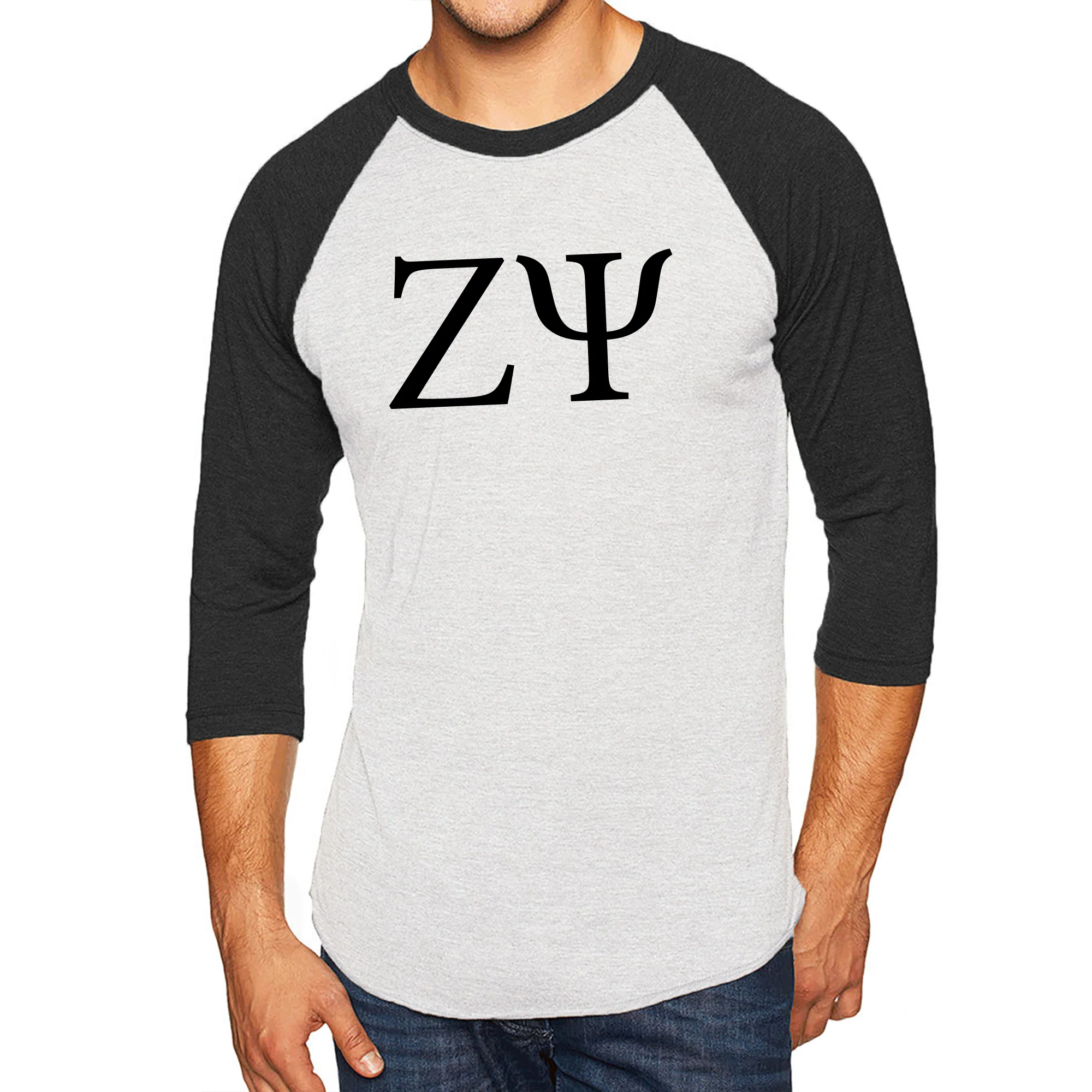 Zeta Psi Greek Letter Block Raglan - White/Black - Image 3