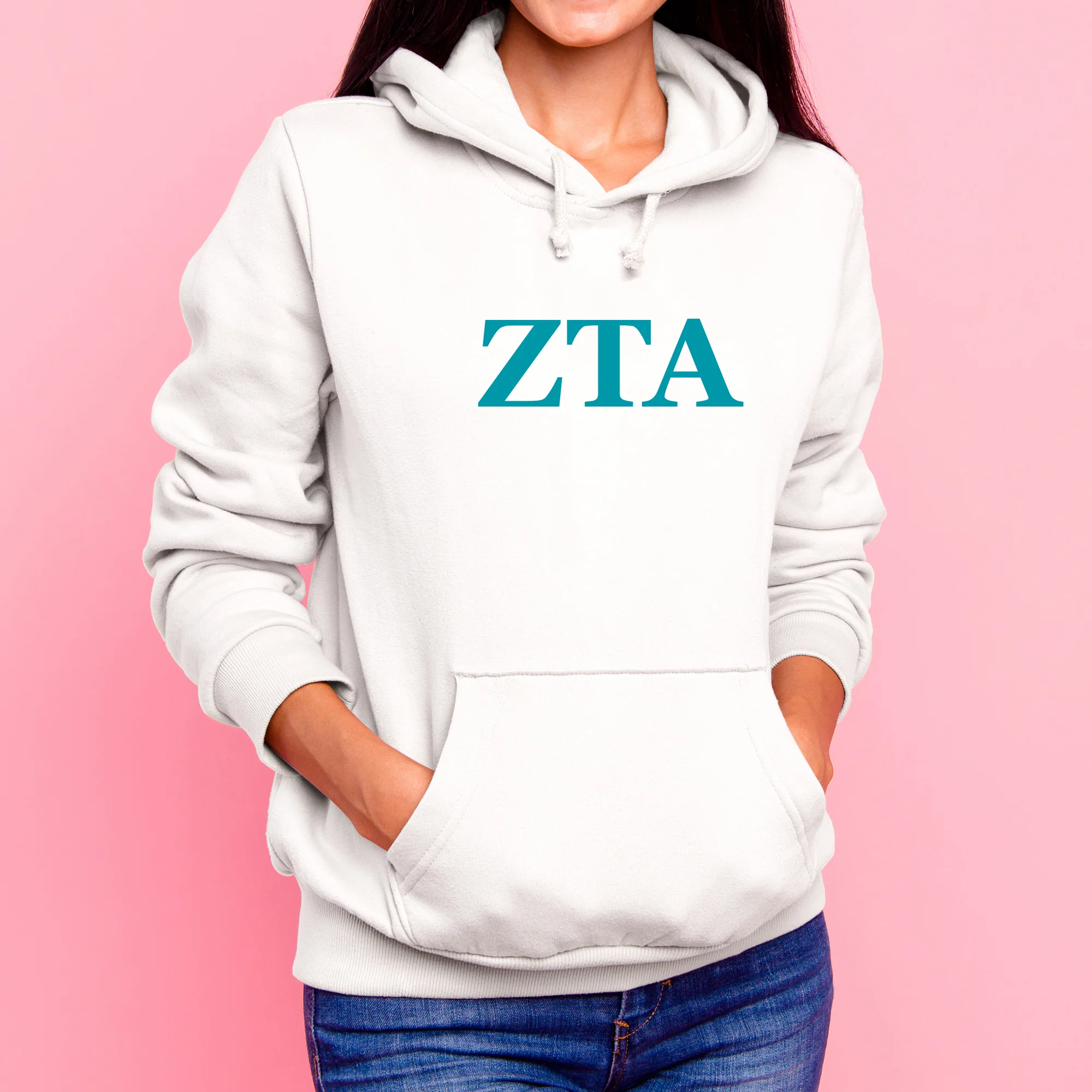 Zeta Tau Alpha Greek Letter Block Hoodie - White - Image 3