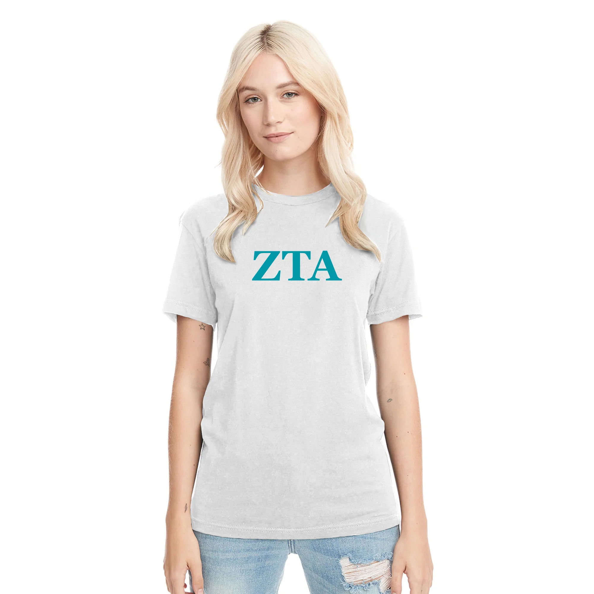 Zeta Tau Alpha Greek Letter Block NLA Triblend T-Shirt - Heather White - Image 3