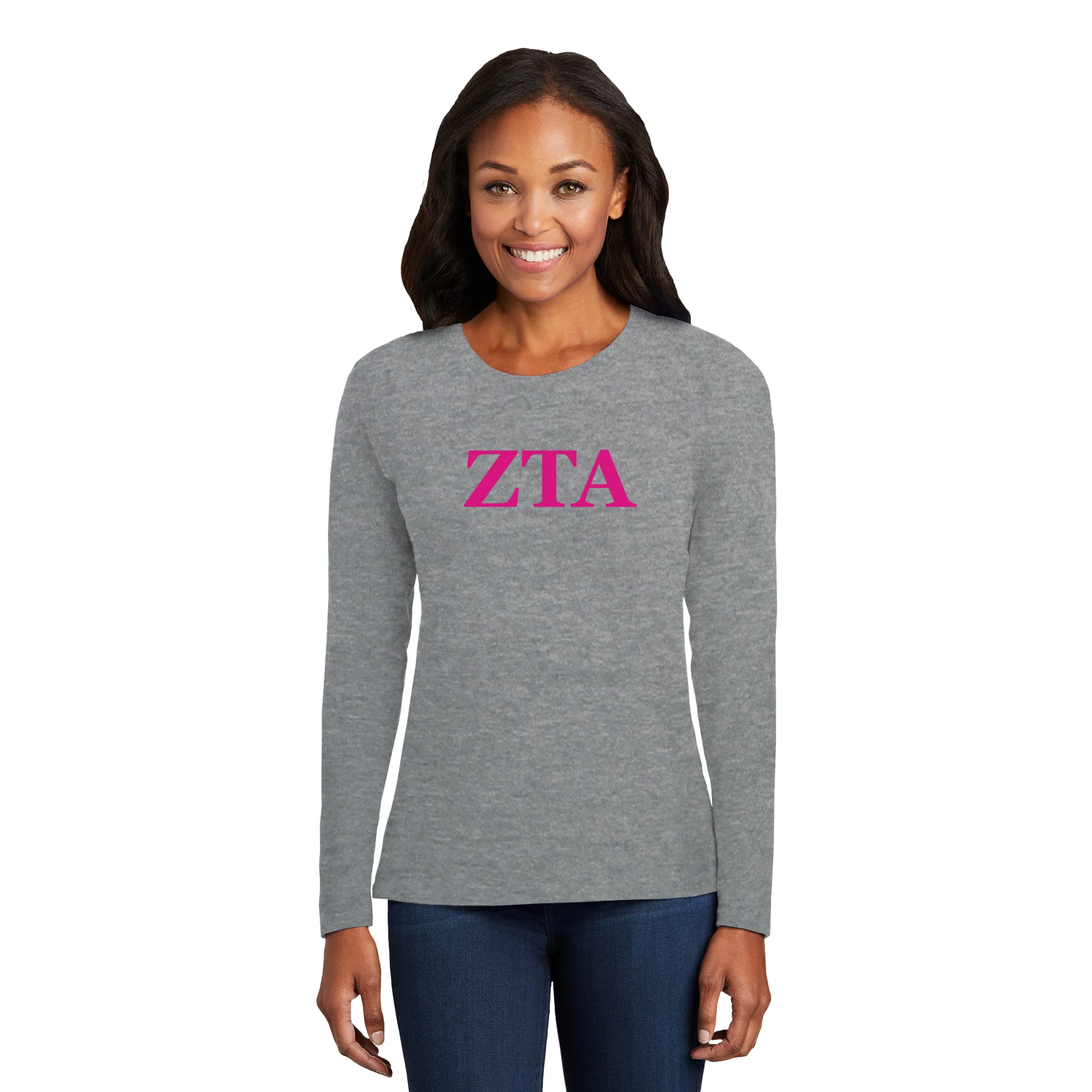 Zeta Tau Alpha Greek Letter Block Womens Long Sleeve - Athletic Heather - Image 3