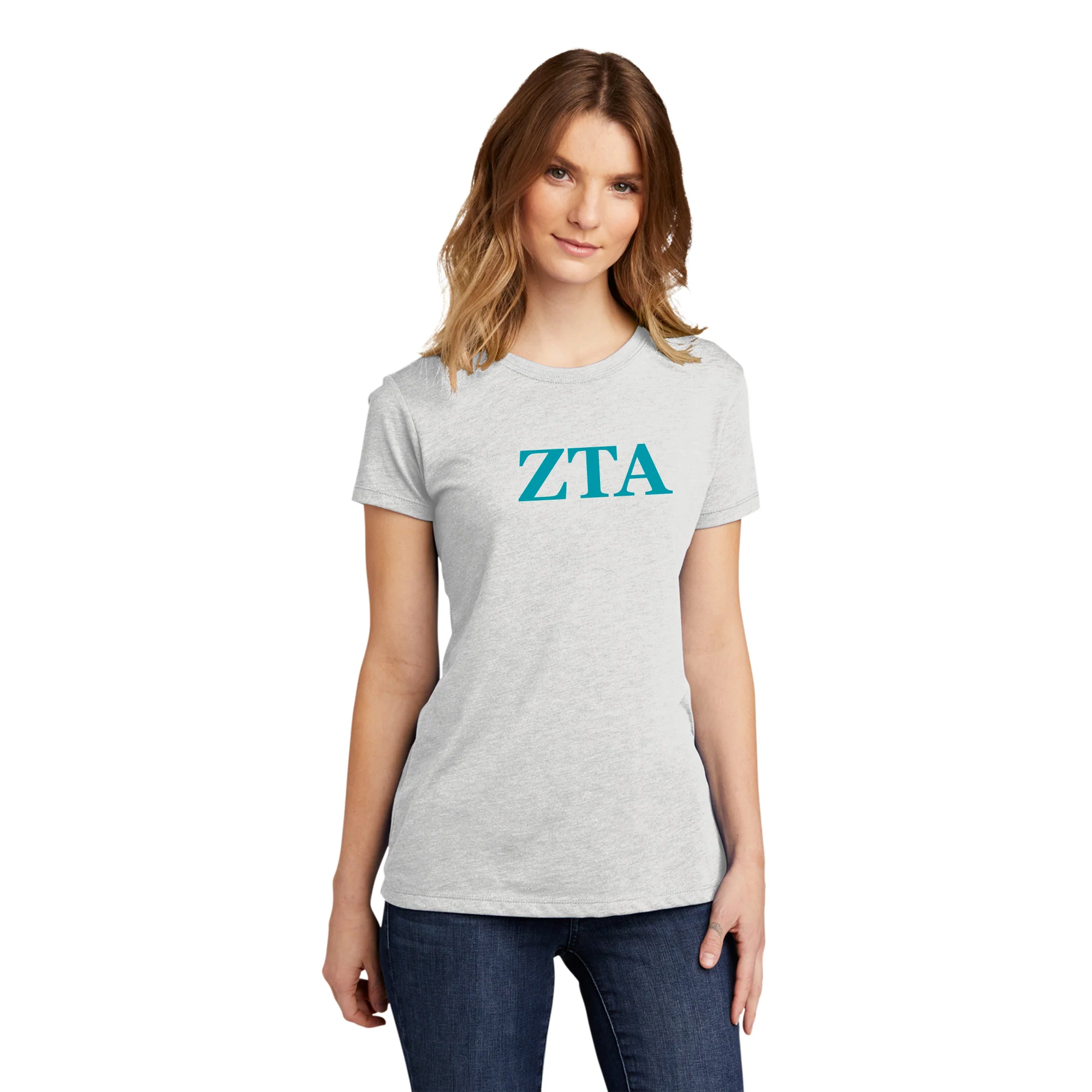 Zeta Tau Alpha Greek Letter Block Womens NLA Triblend T-Shirt - Heather White - Image 3